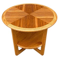 Newly Refinished - Mid-Century Modern Walnut & Oak Round Tier Side Table by Lane