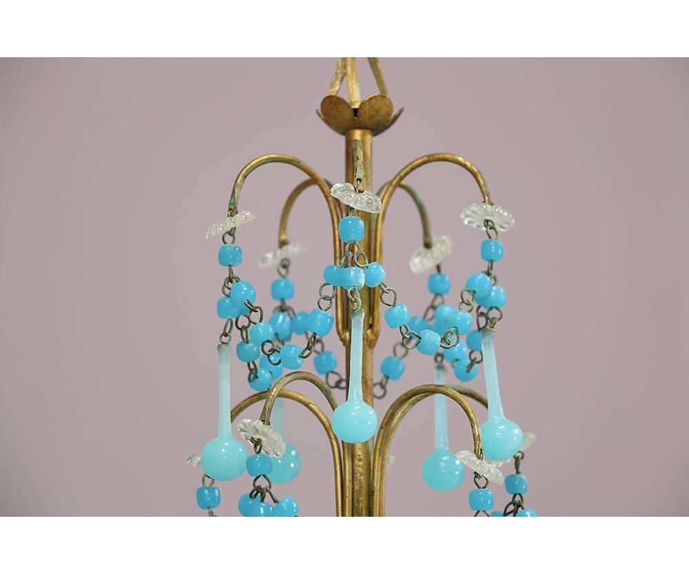 Italian Blue Opaline Beaded Chandeliers, Pair In Excellent Condition In Los Angeles, CA