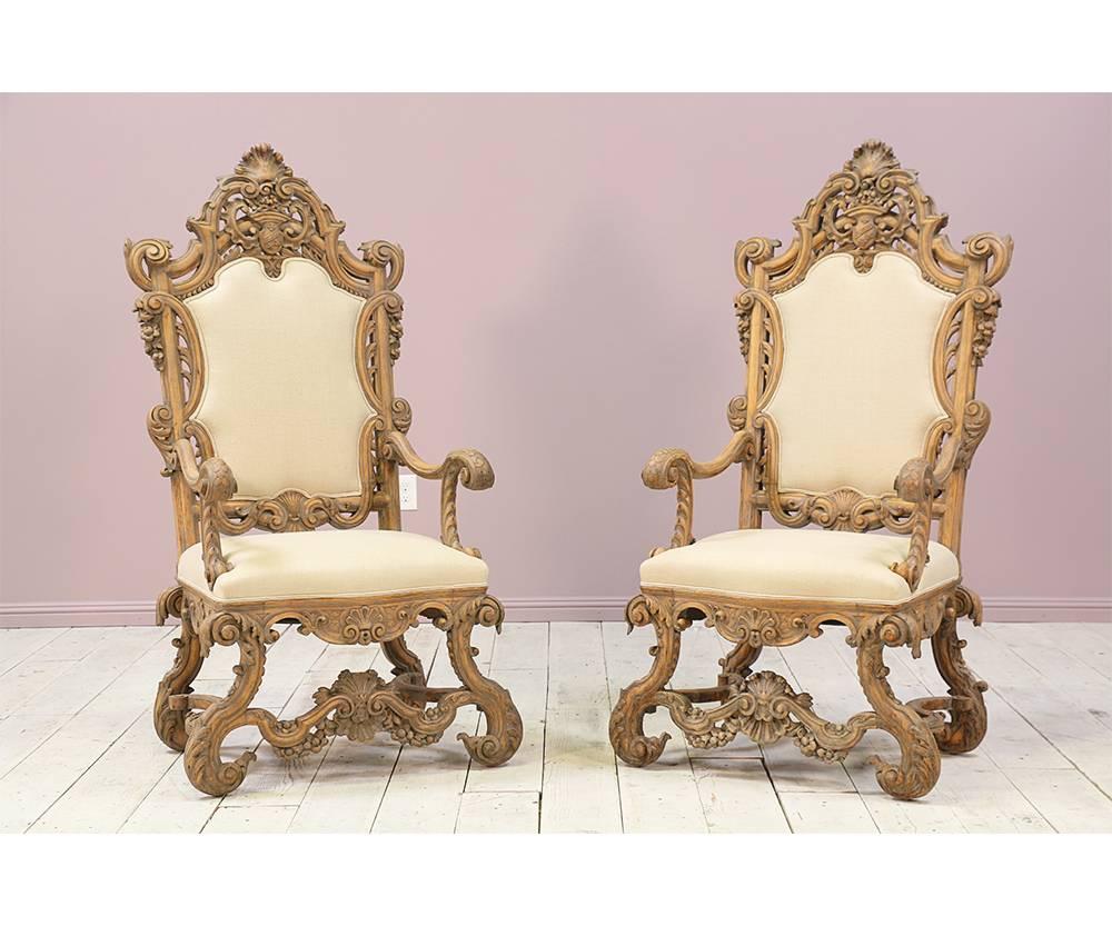 Italian 1930s Renaissance Revival Throne Chairs