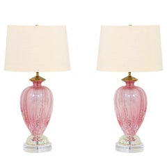 Pink and Silver Murano Glass Lamps
