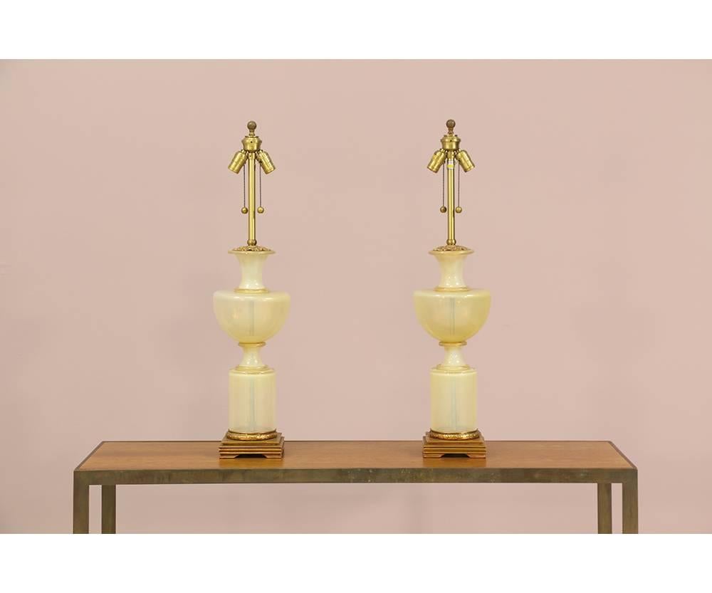 Mid-Century Modern Italian Gold Flecked Opalescent Murano Glass Lamps