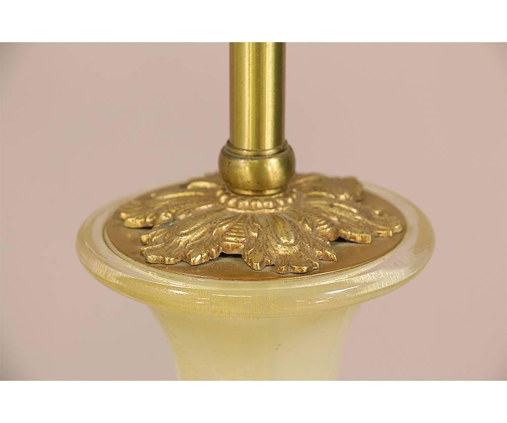 Brass Italian Gold Flecked Opalescent Murano Glass Lamps