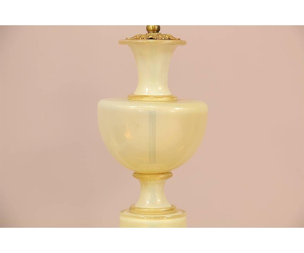Italian Gold Flecked Opalescent Murano Glass Lamps 1