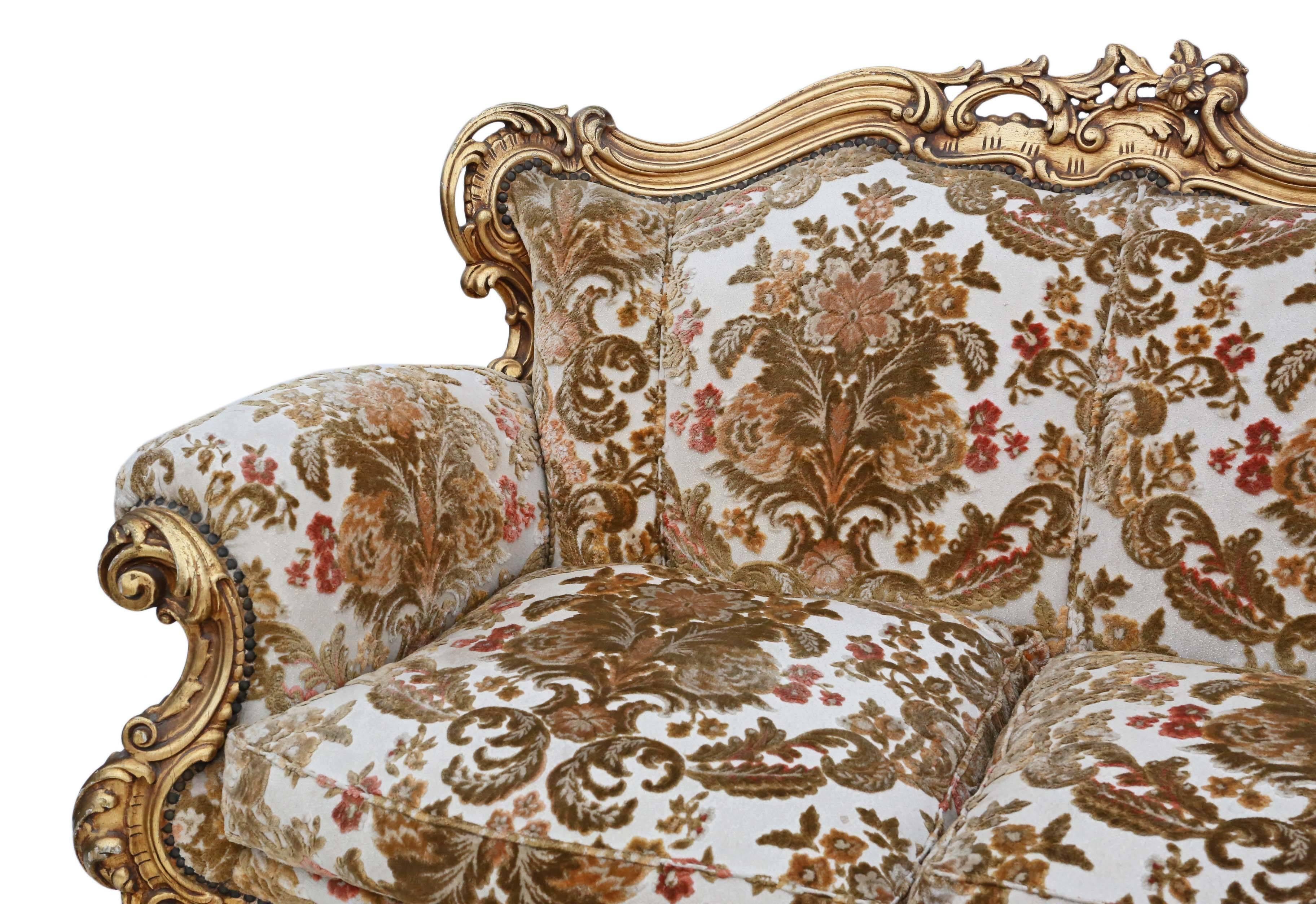 Rococo Antique Large Quality French Giltwood Sofa Settee Chaise Longue For Sale