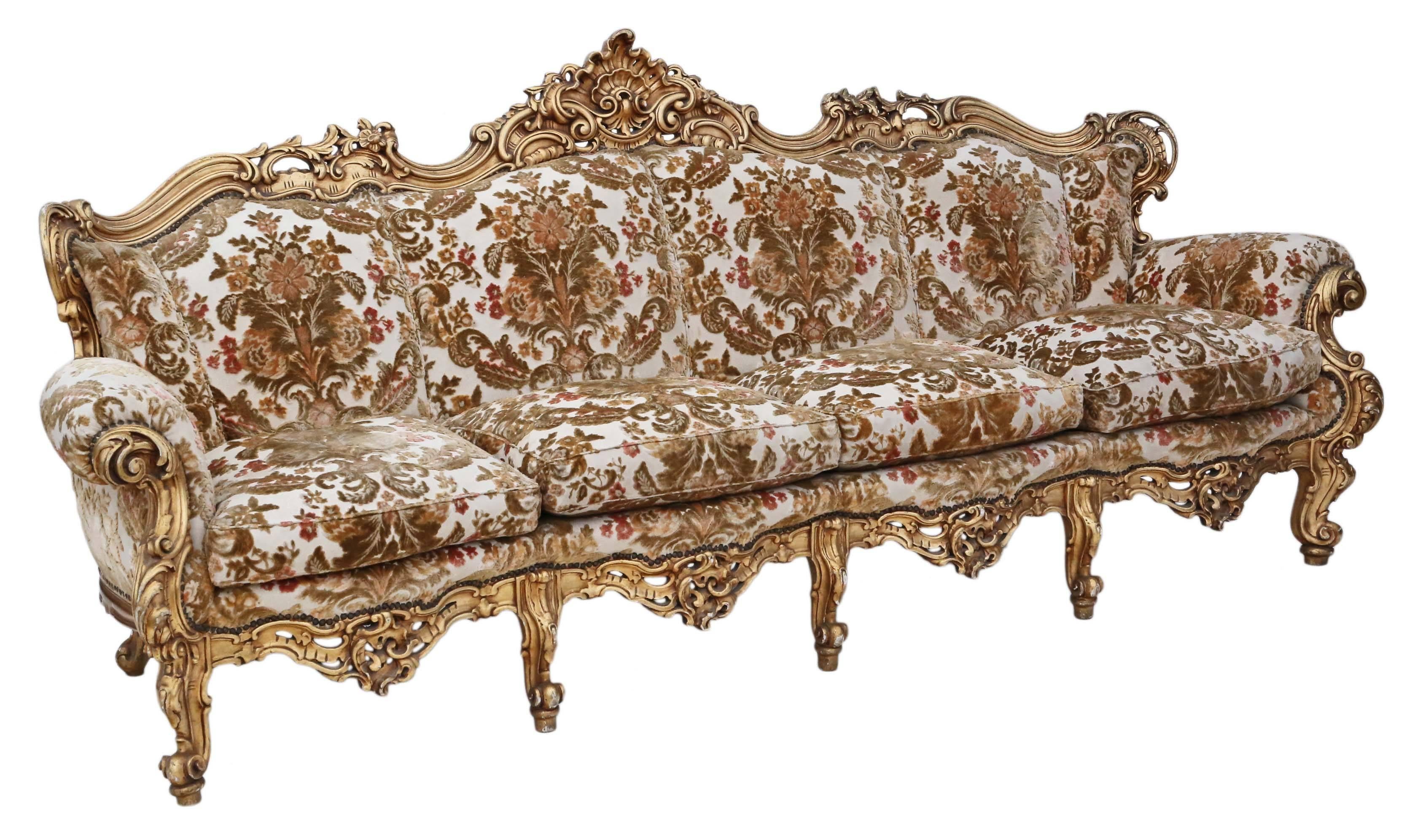 Mid-20th Century Antique Large Quality French Giltwood Sofa Settee Chaise Longue For Sale