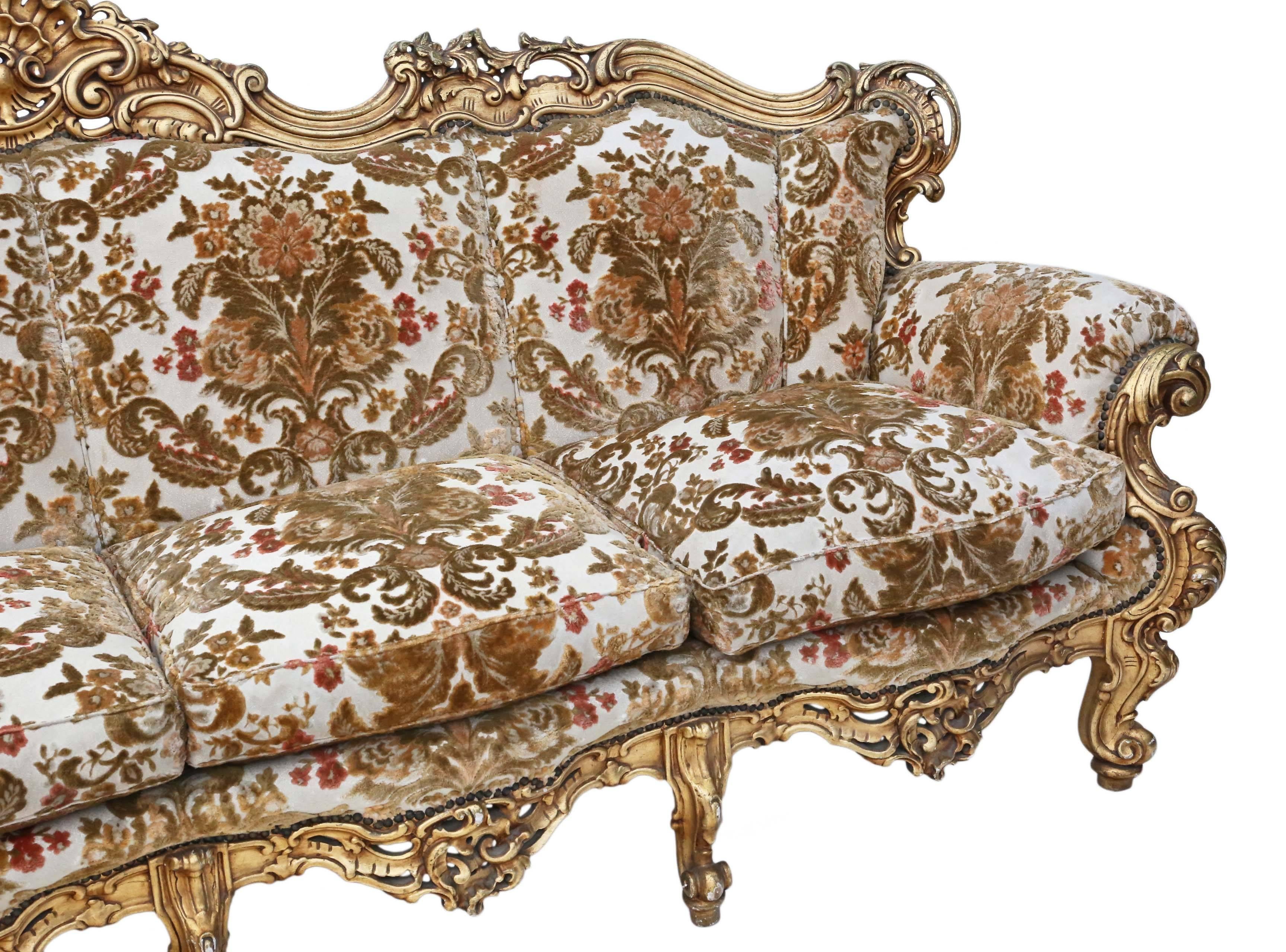 Antique Large Quality French Giltwood Sofa Settee Chaise Longue For Sale 1