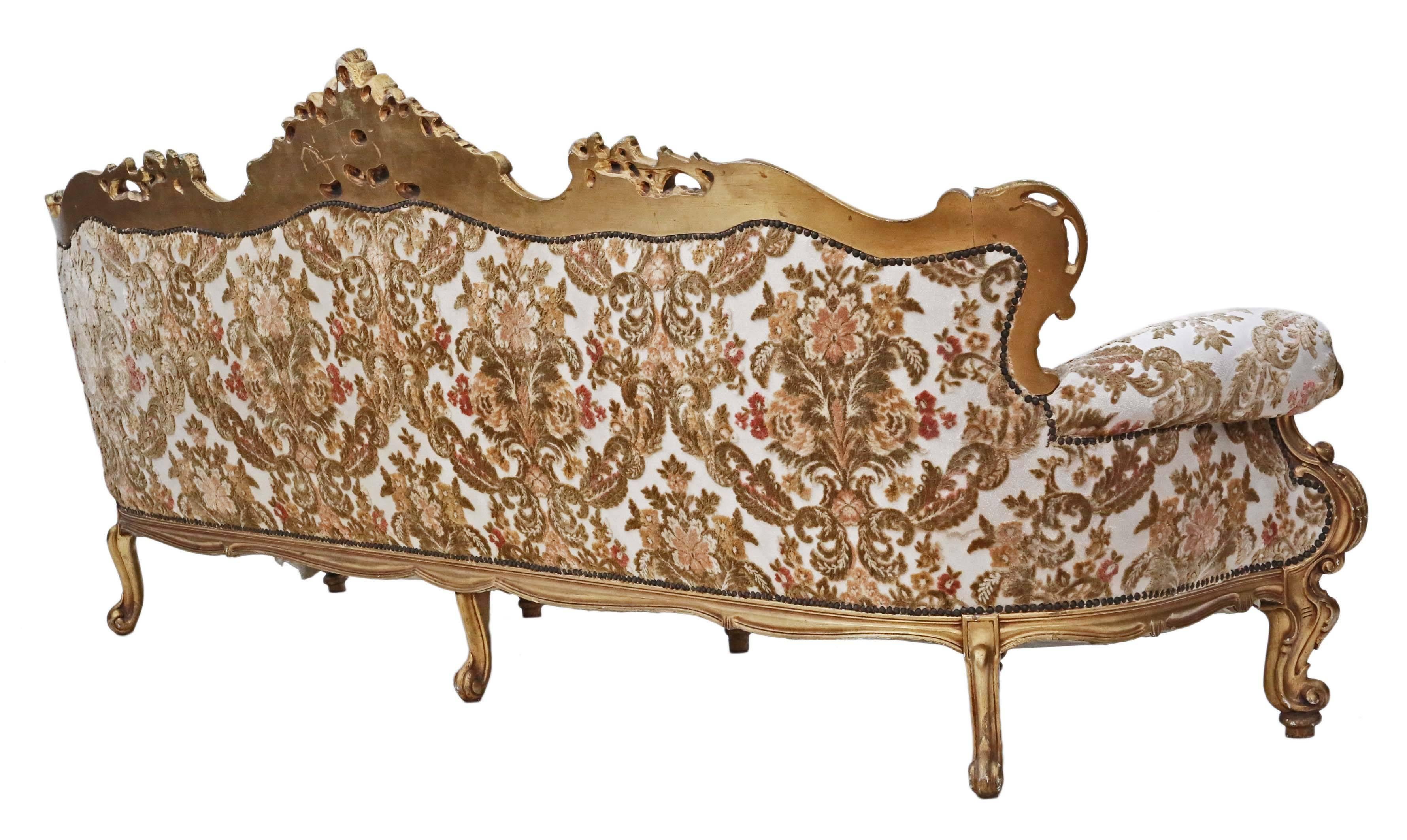 Antique Large Quality French Giltwood Sofa Settee Chaise Longue For Sale 4