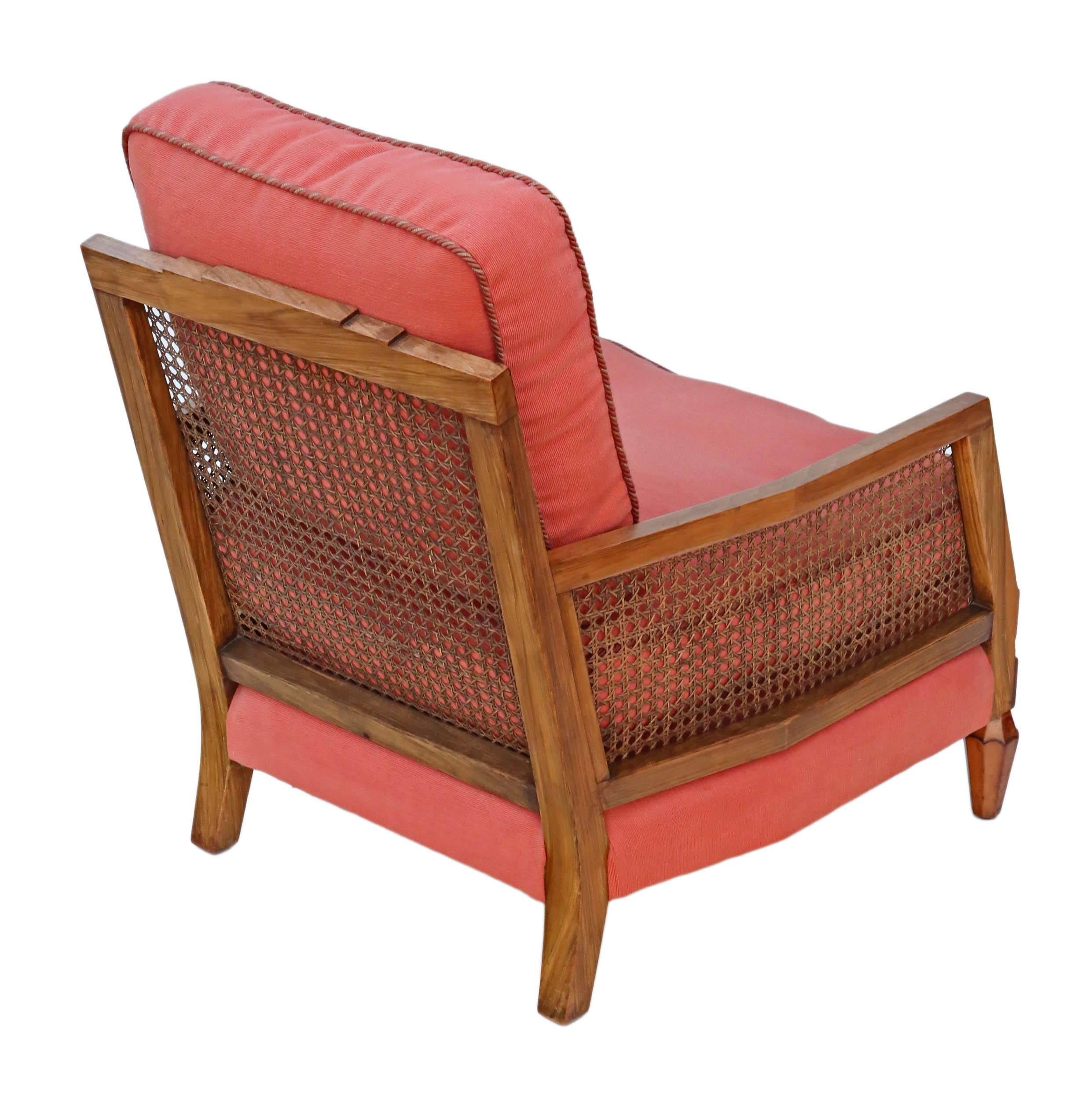 Early 20th Century Antique Quality Art Deco Burr Walnut & Rosewood Bergere Armchair For Sale