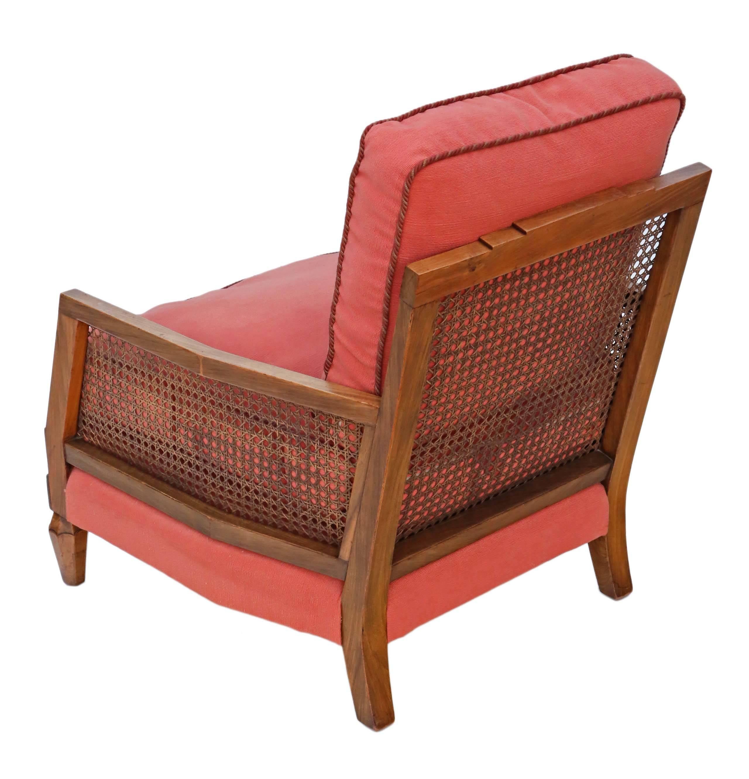 Antique Quality Art Deco circa 1920-1930 Rosewood & Burr Walnut Bergere Armchair For Sale 1