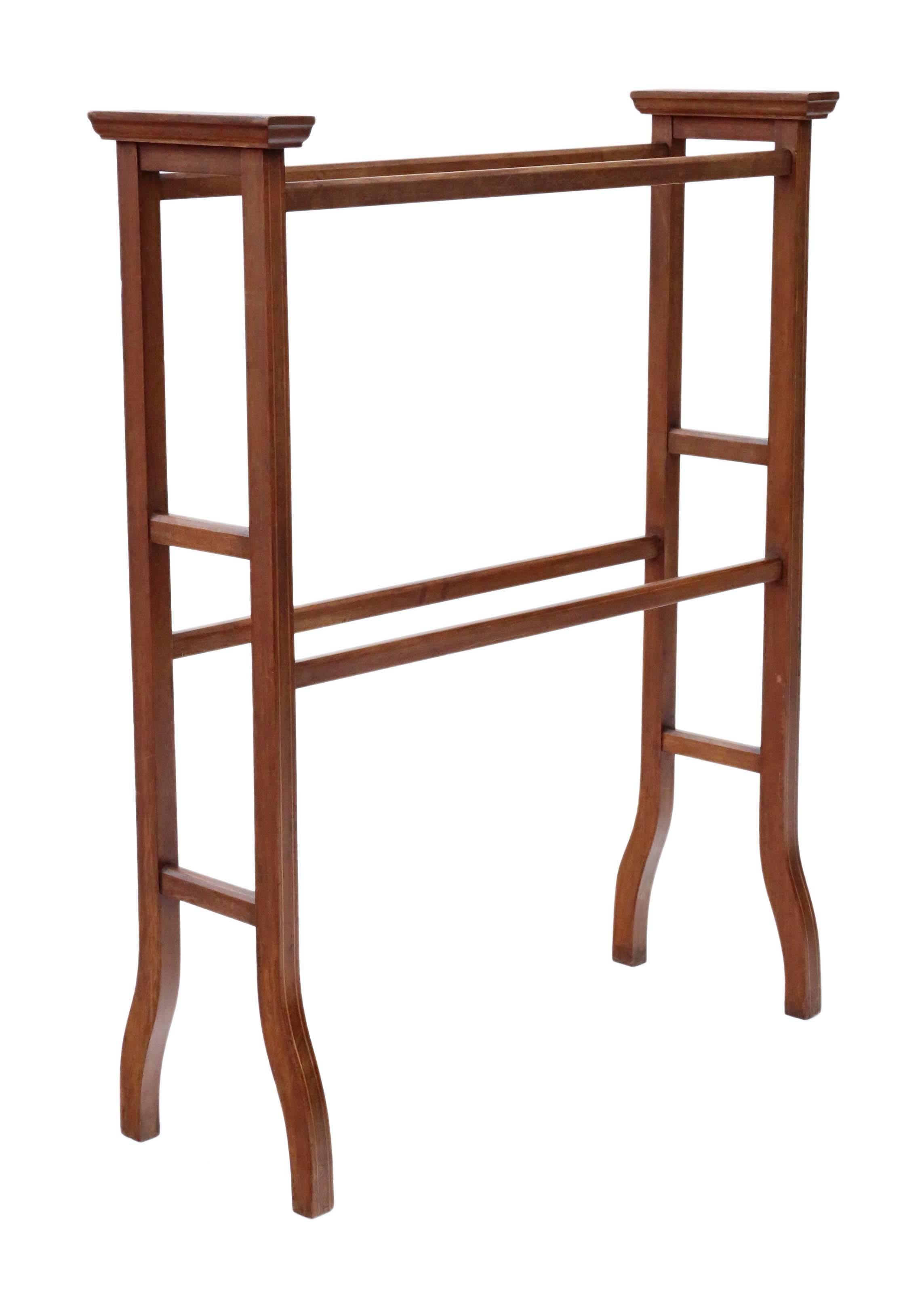 Antique Quality Edwardian Art Nouveau Inlaid Mahogany Towel Rail Stand In Good Condition For Sale In Wisbech, Walton Wisbech