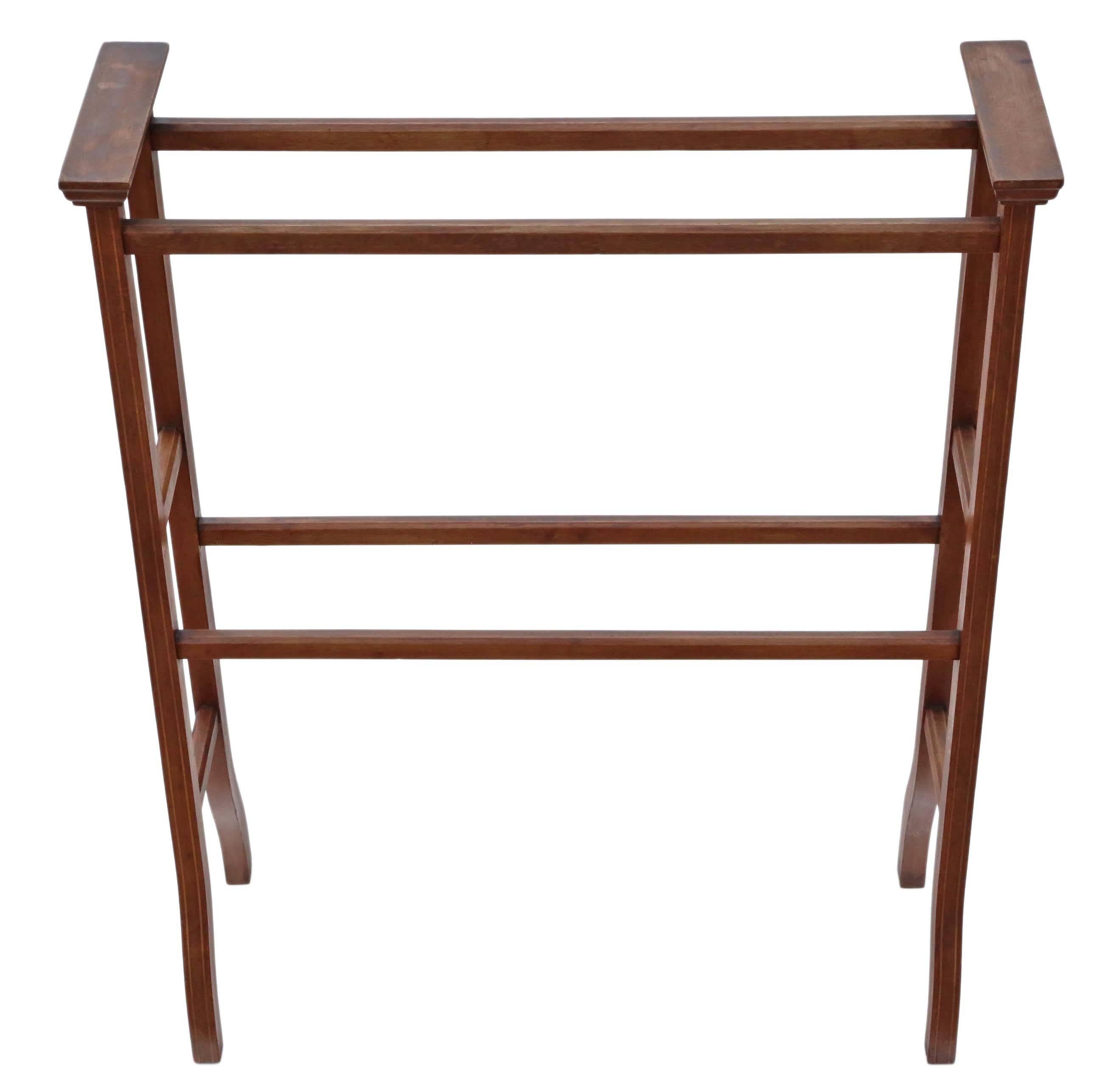 Antique Quality Edwardian Art Nouveau Inlaid Mahogany Towel Rail Stand For Sale 2