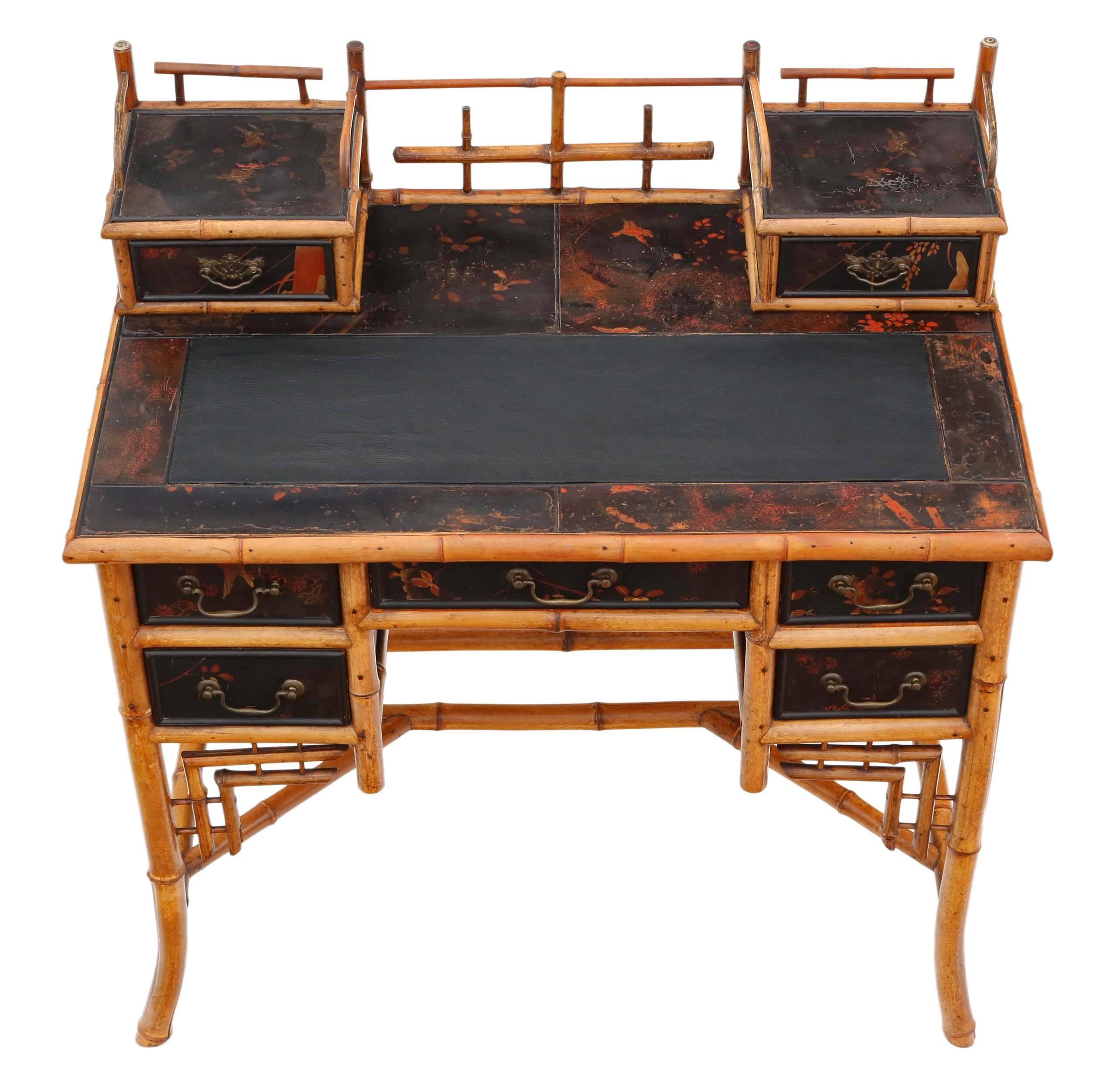 British Antique Quality Late Victorian Chinoiserie Bamboo Desk or Dressing Table For Sale