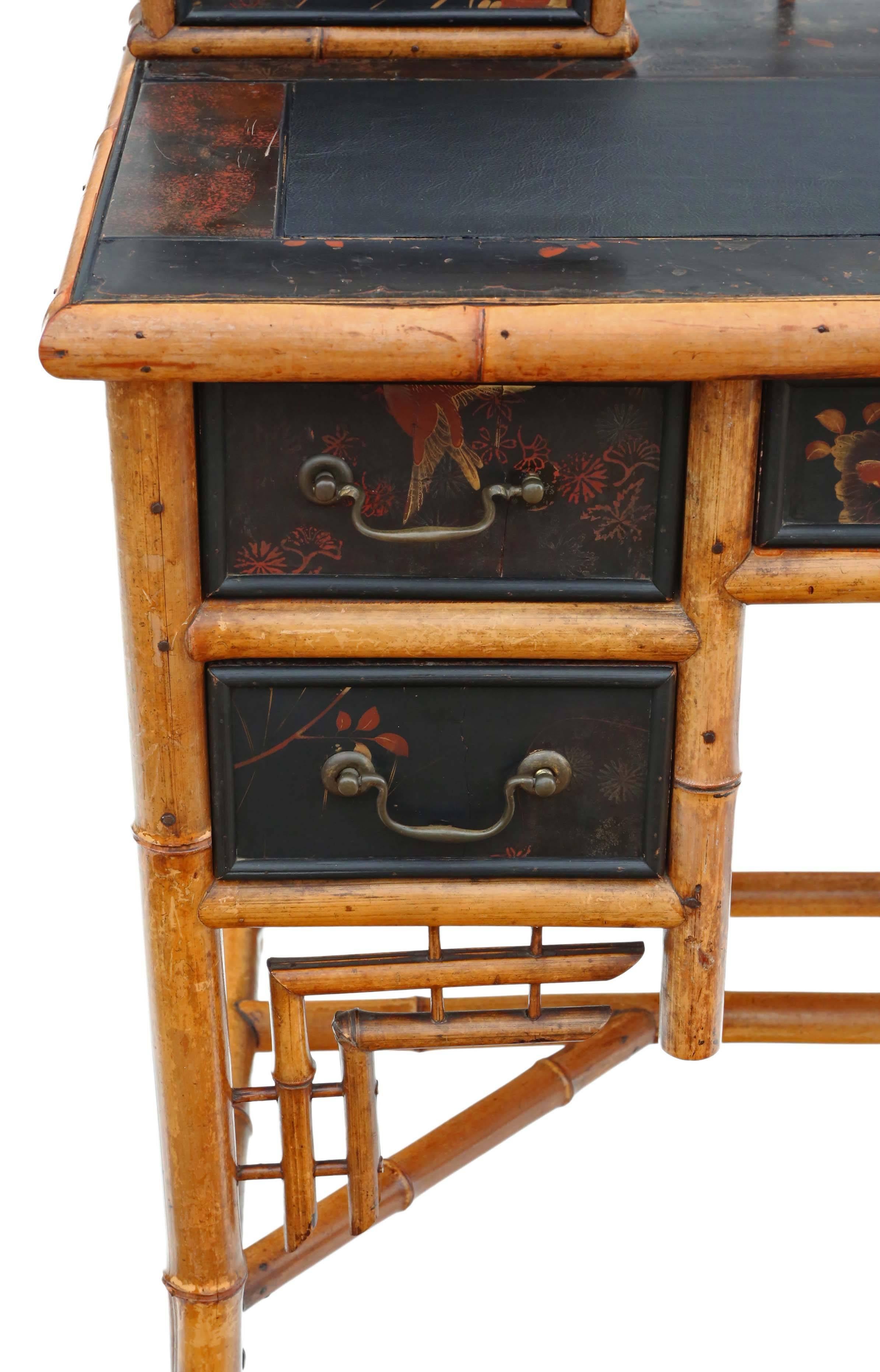 Antique Quality Late Victorian Chinoiserie Bamboo Desk or Dressing Table In Good Condition For Sale In Wisbech, Walton Wisbech