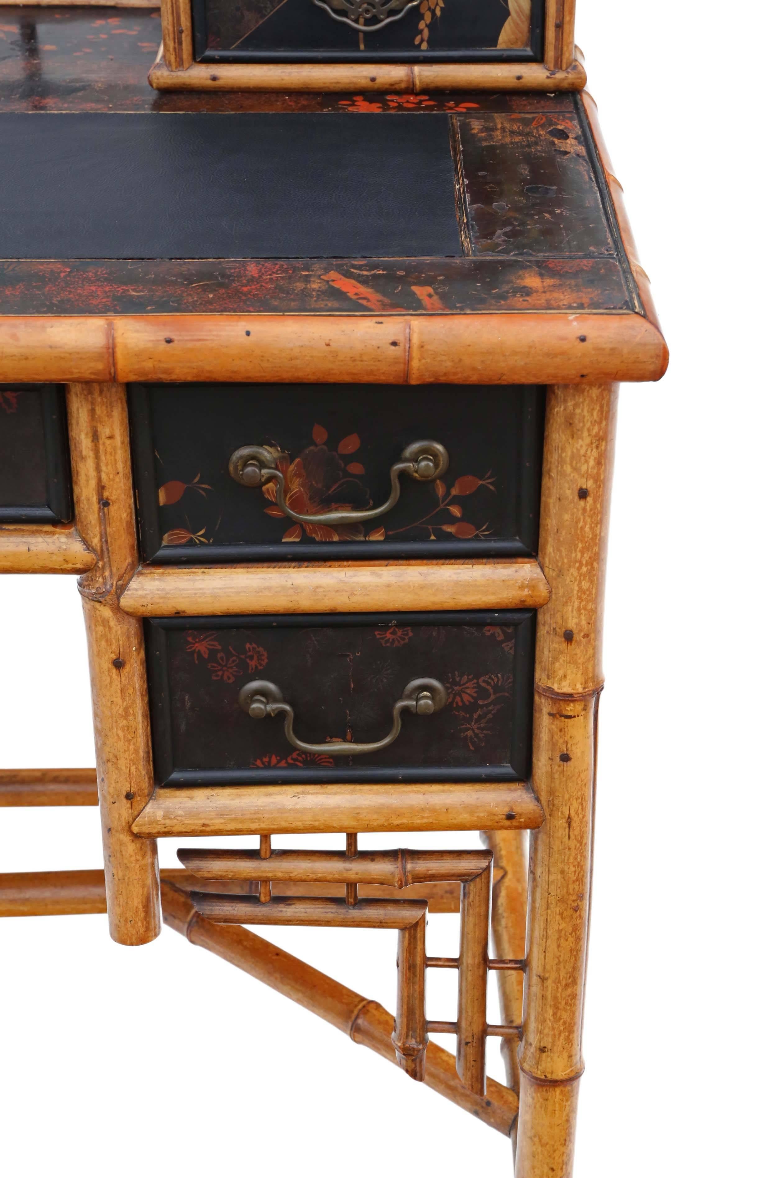 Early 20th Century Antique Quality Late Victorian Chinoiserie Bamboo Desk or Dressing Table For Sale