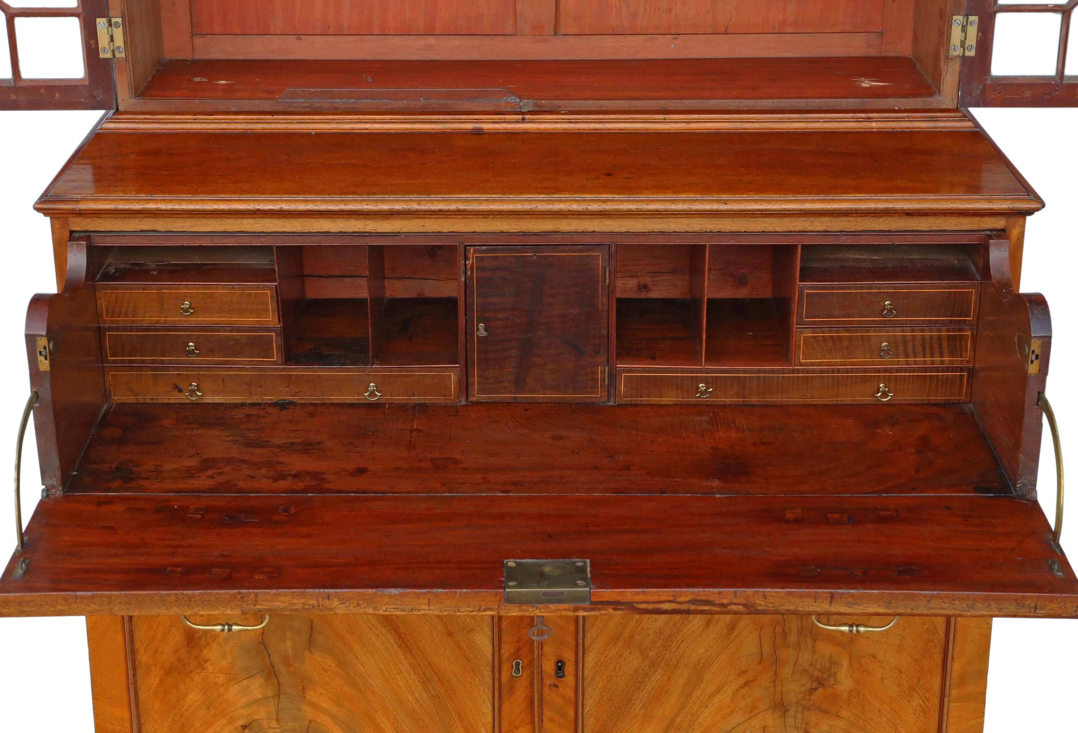 British Antique Georgian Mahogany Secretaire Bookcase, circa 1800 For Sale