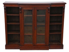 Antique Late Victorian circa 1890 Oak Breakfront Part Glazed Bookcase