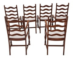 Set of Six Country Oak Ladder Back Dining Chairs