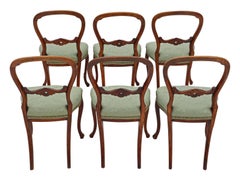 Antique Set of Six Victorian Walnut Balloon Back Dining Chairs