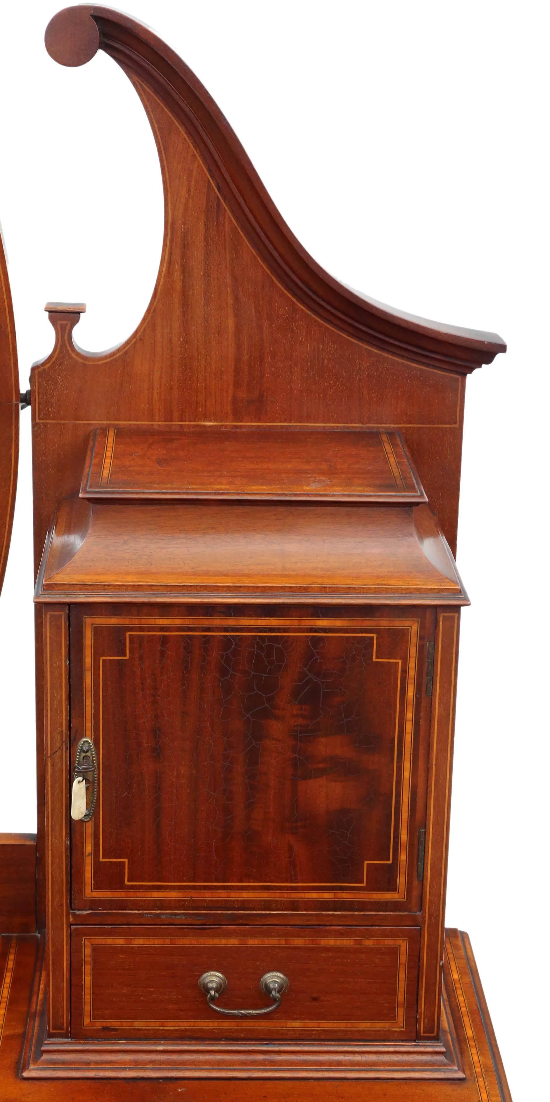 British Antique Quality Large Edwardian Inlaid Mahogany Dressing Table For Sale
