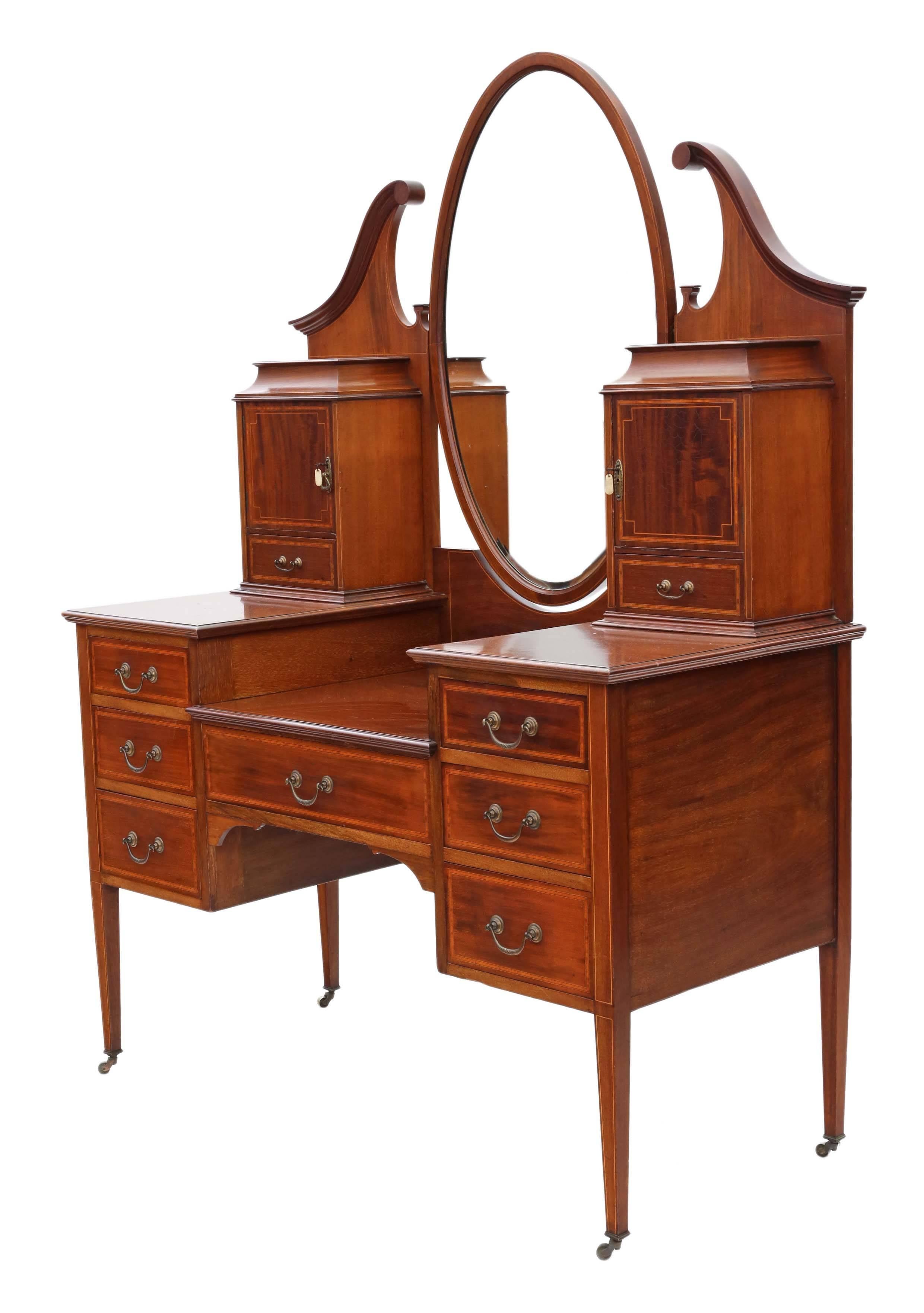 Antique Quality Large Edwardian Inlaid Mahogany Dressing Table For Sale 3