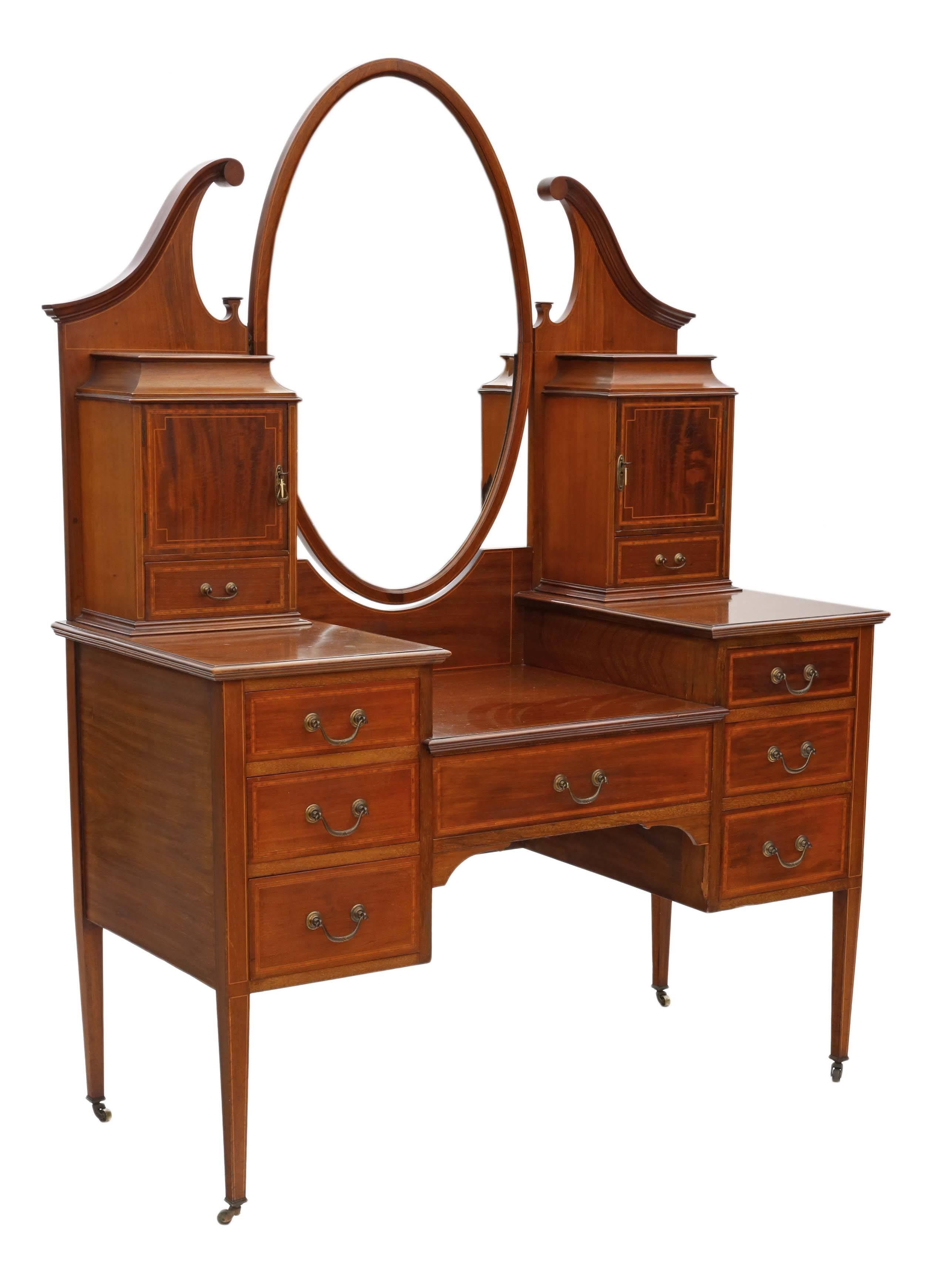 Antique Quality Large Edwardian Inlaid Mahogany Dressing Table For Sale 4