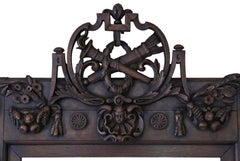 Antique Large Rare Victorian Carved Walnut Wall Mirror Overmantle