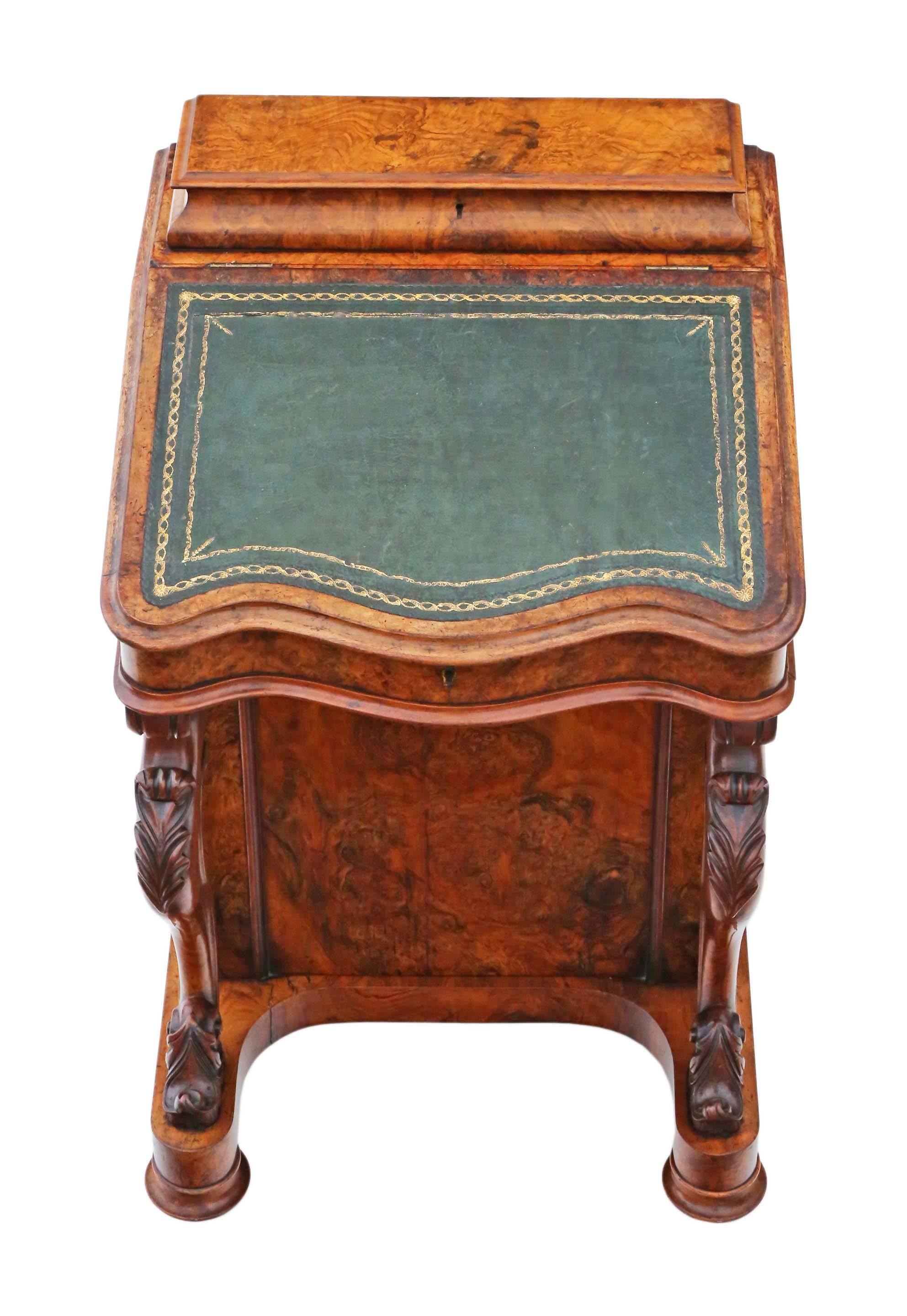 Antique quality Victorian, circa 1870 burr walnut Davenport, writing table or desk.

This is a lovely quality Davenport, that is full of age, charm and character. Solid and heavy, with no loose joints and no woodworm.

Fantastic styling, with