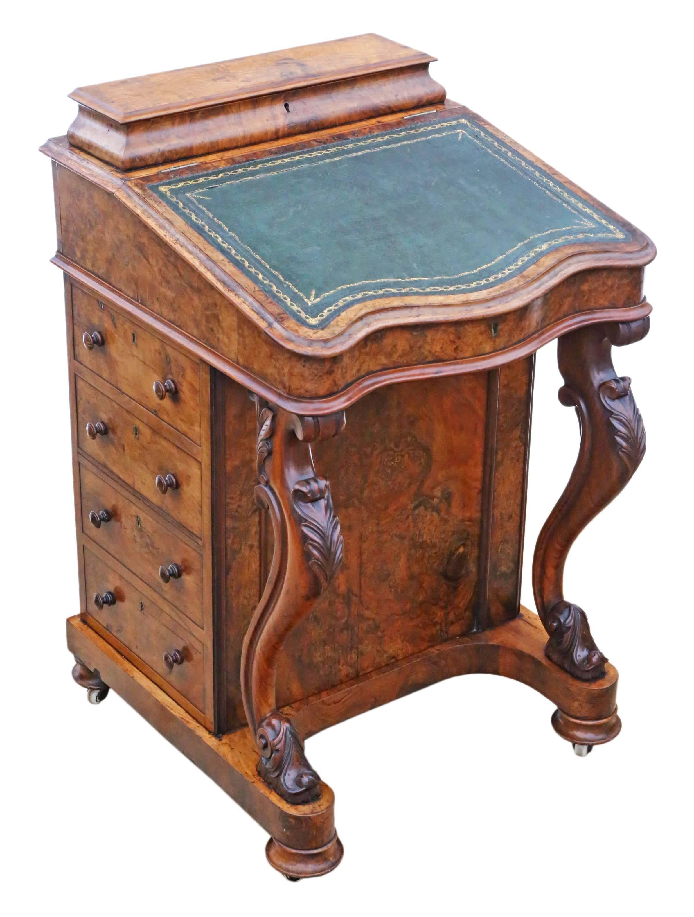 Antique Quality Victorian, circa 1870 Burr Walnut Davenport Writing Table Desk For Sale 2