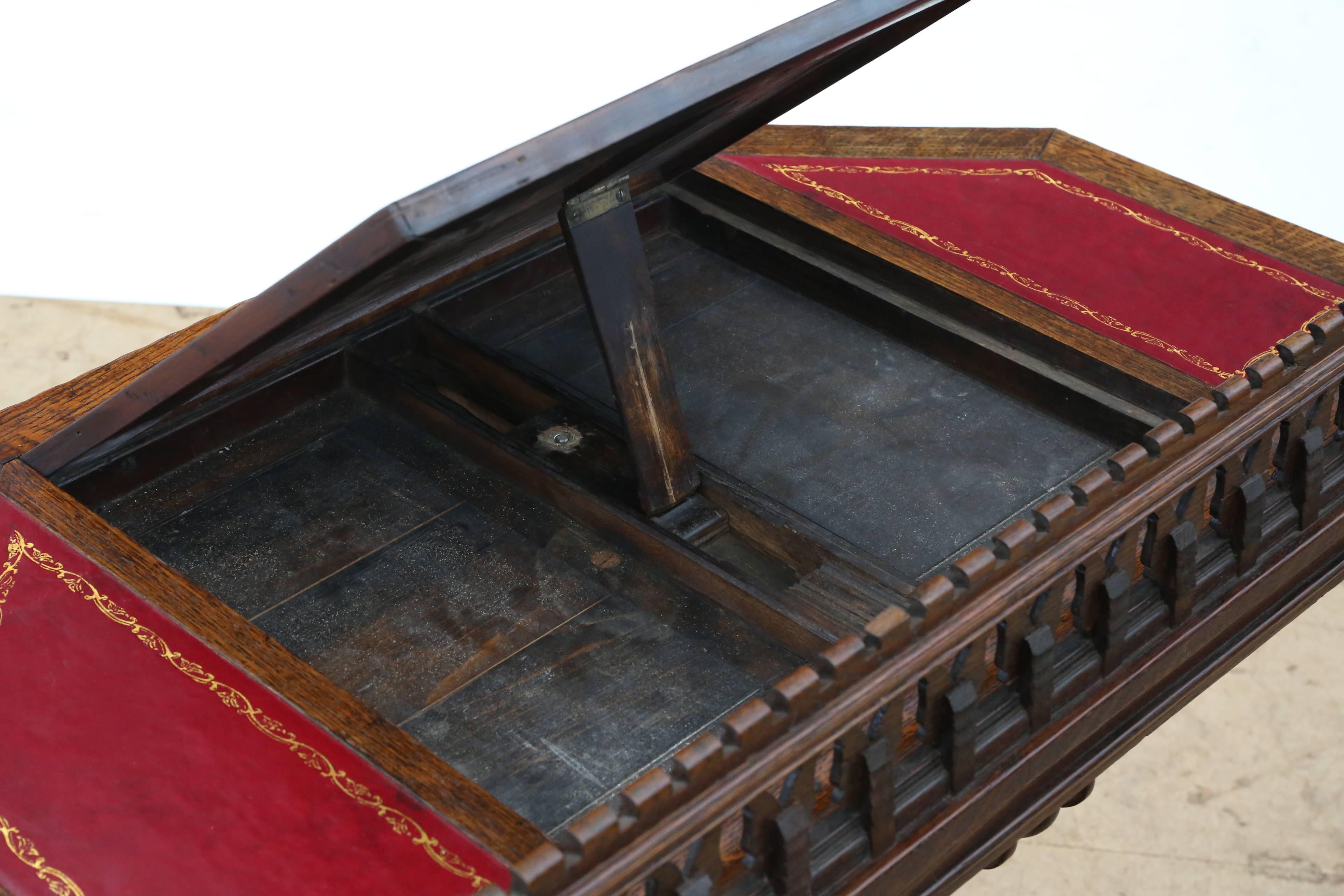 British Antique Victorian Quality Gothic Oak, circa 1880 Writing Table Desk For Sale