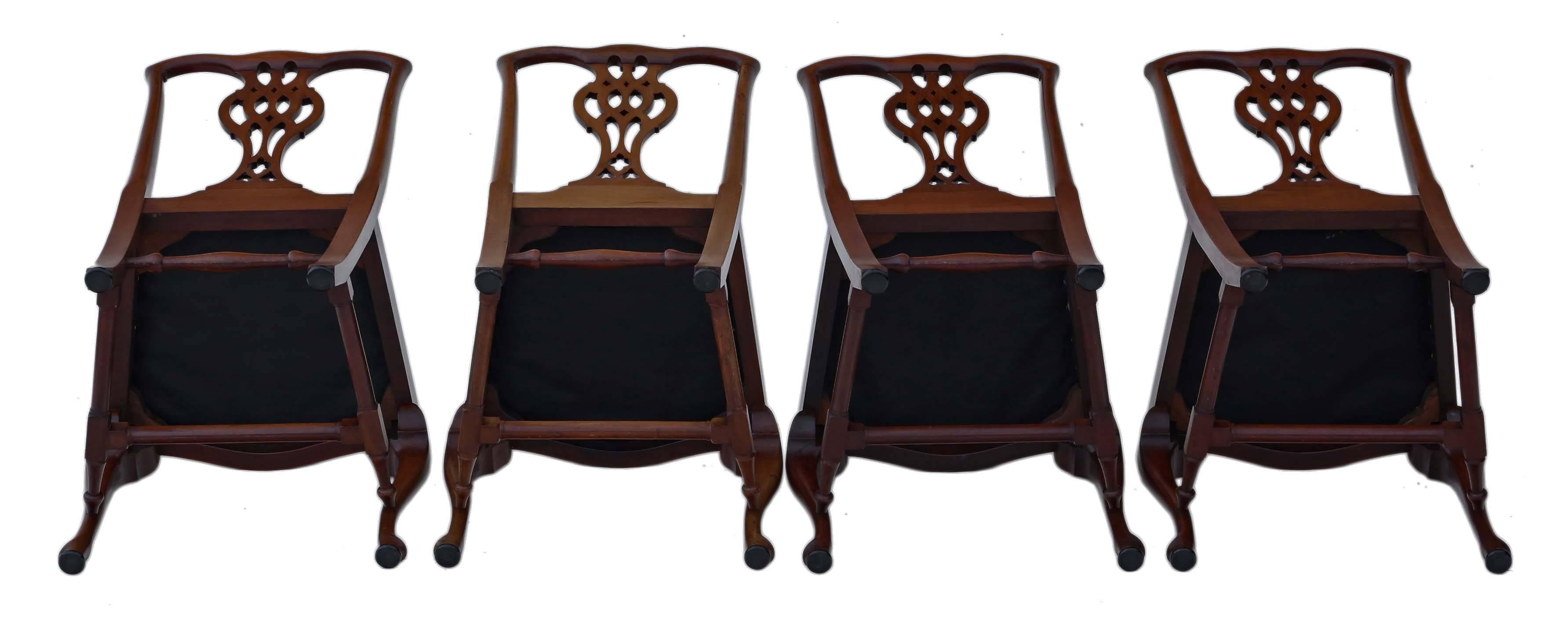 British Antique Quality Set of Four Mahogany Chippendale Revival Dining Chairs For Sale