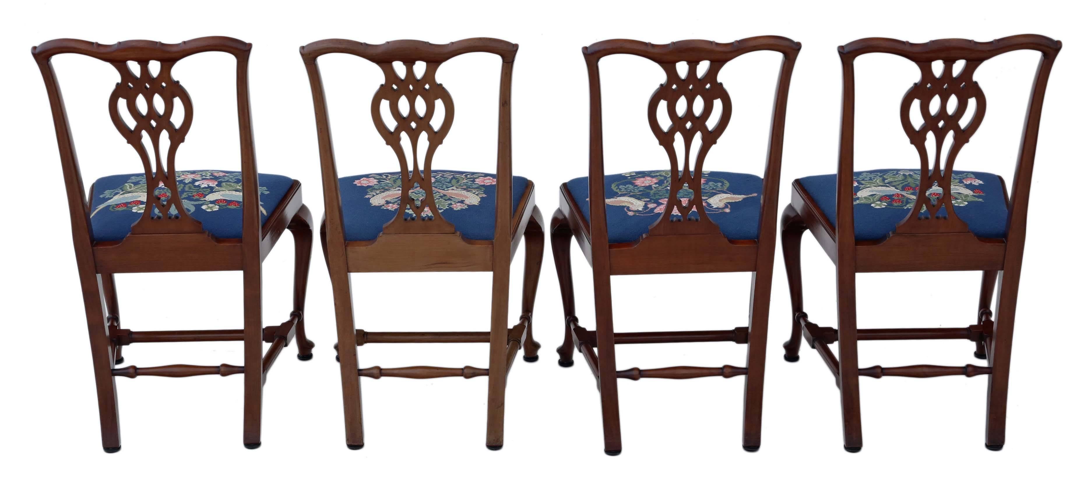 Antique fine quality set of four mahogany Chippendale revival dining chairs.

Date from the mid-20th century and are of the highest quality (very expensive when purchased new)

Solid and strong with no loose joints. Great styling and detailed