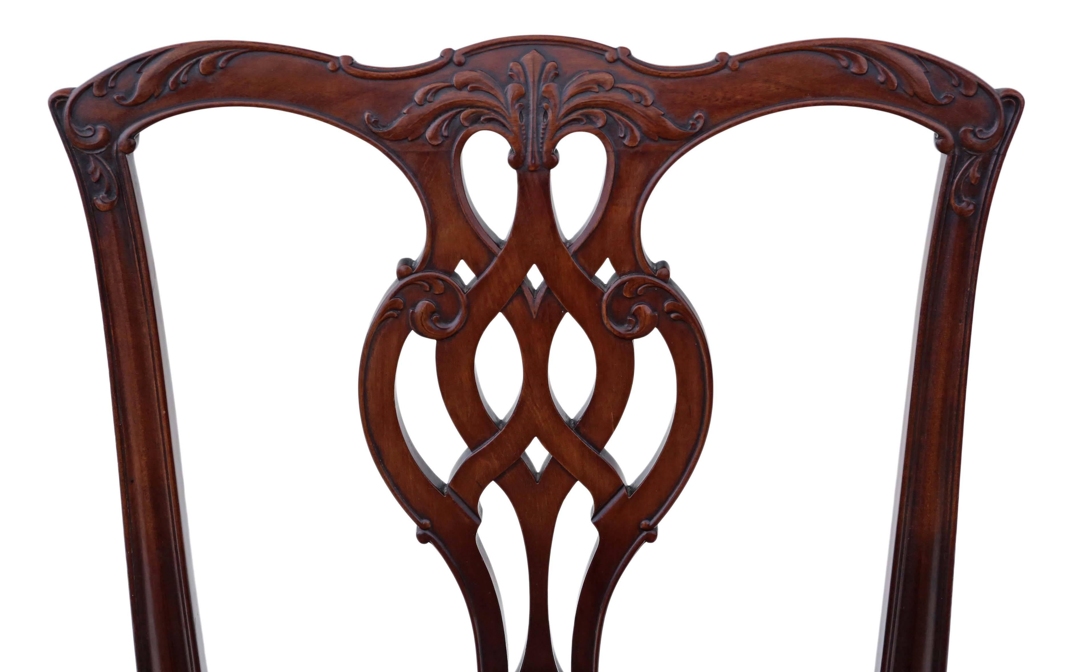 Antique Quality Set of Four Mahogany Chippendale Revival Dining Chairs For Sale 4