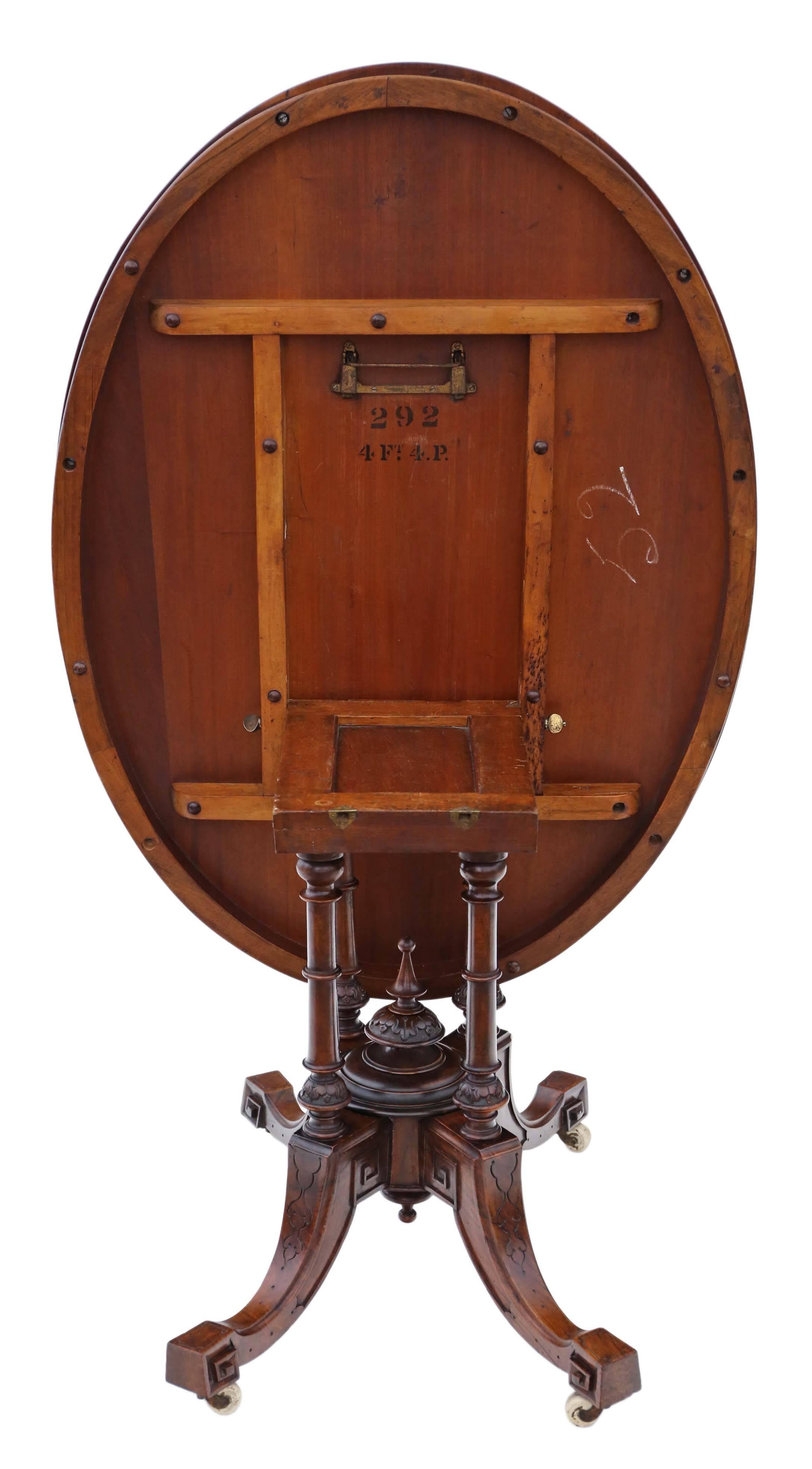 British Antique Victorian Aesthetic Burr Walnut Oval Loo Breakfast Table Tilt-Top For Sale