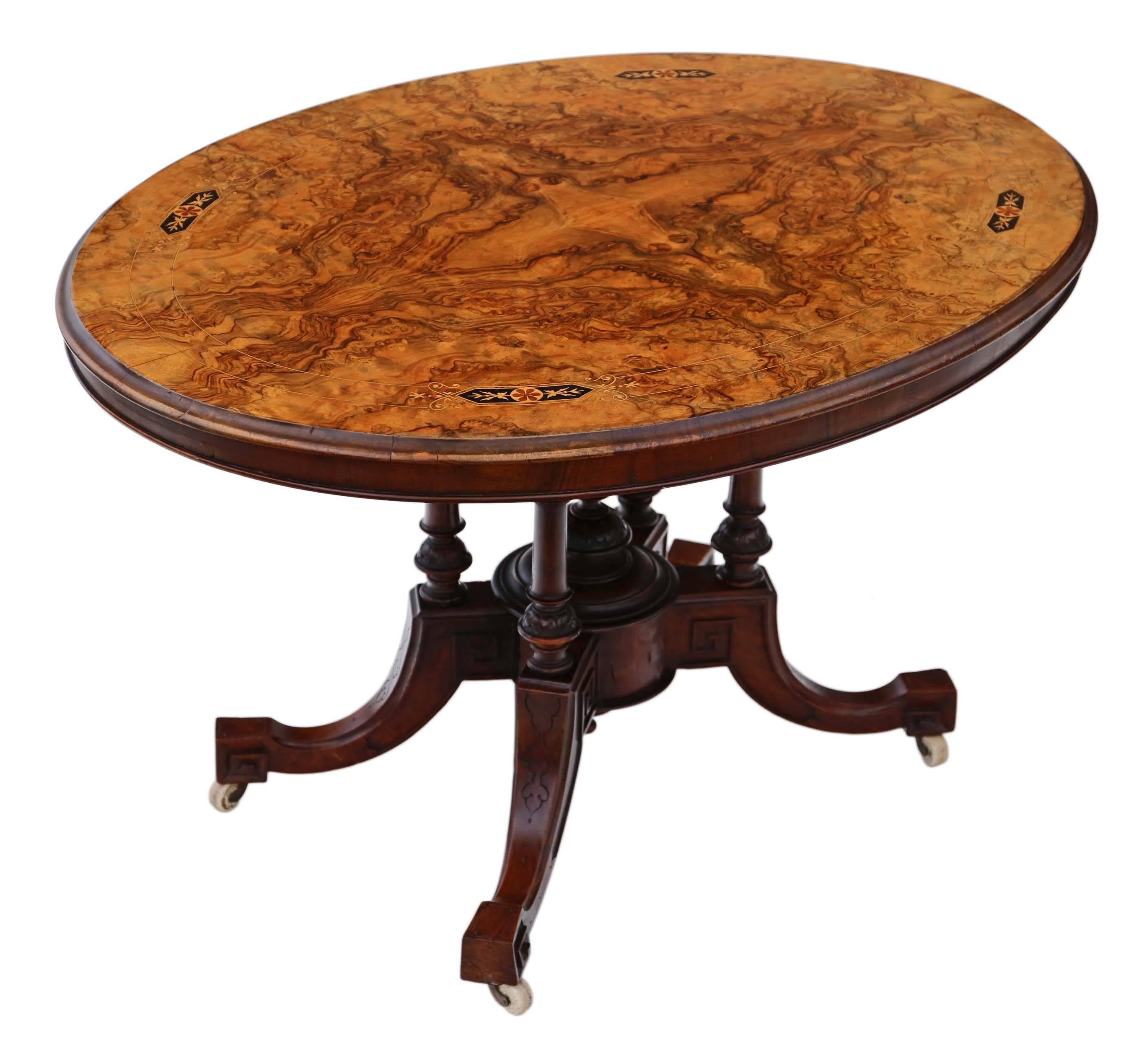 19th Century Antique Victorian Aesthetic Burr Walnut Oval Loo Breakfast Table Tilt-Top For Sale