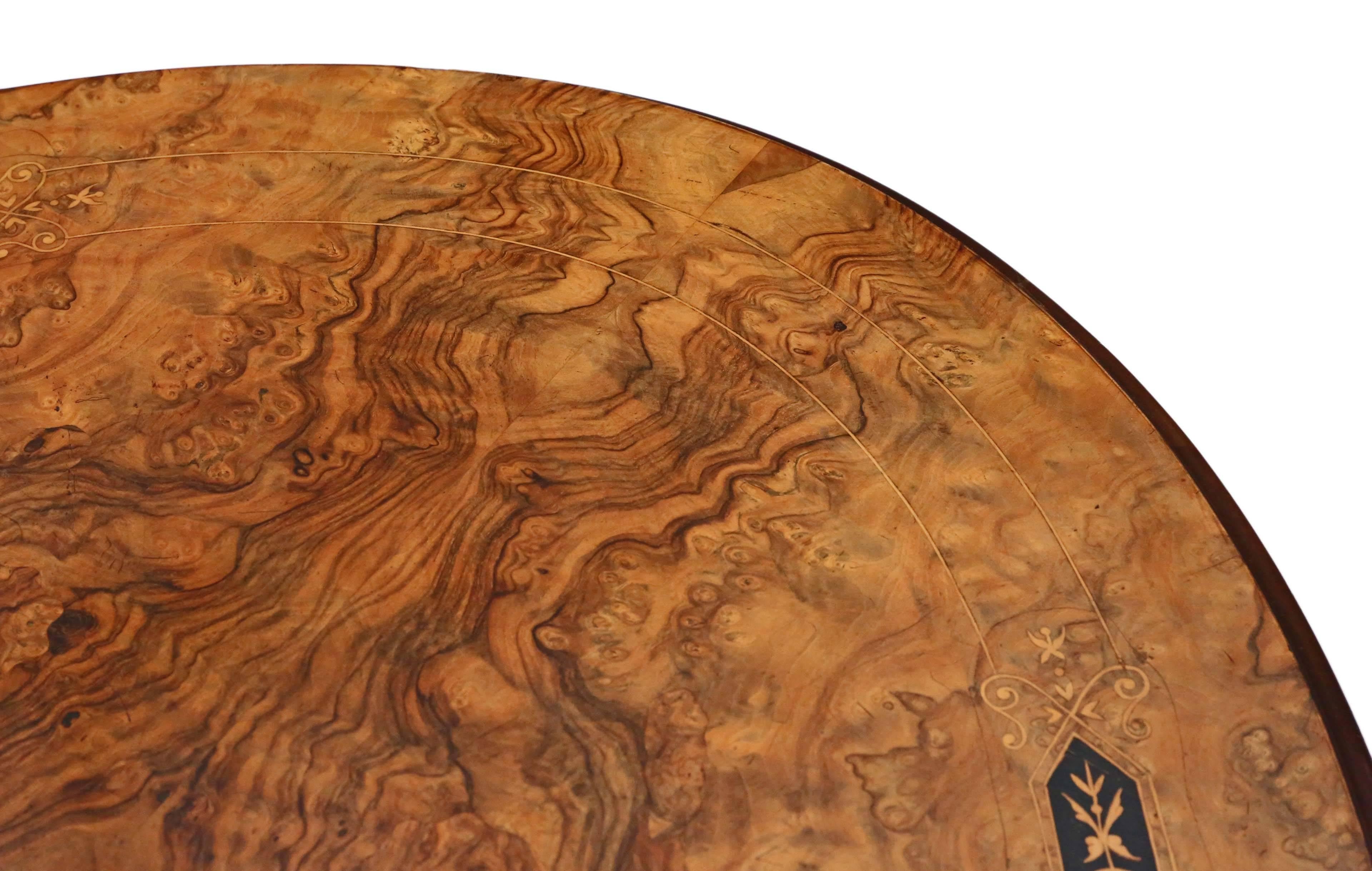 Antique Victorian Aesthetic Burr Walnut Oval Loo Breakfast Table Tilt-Top For Sale 3