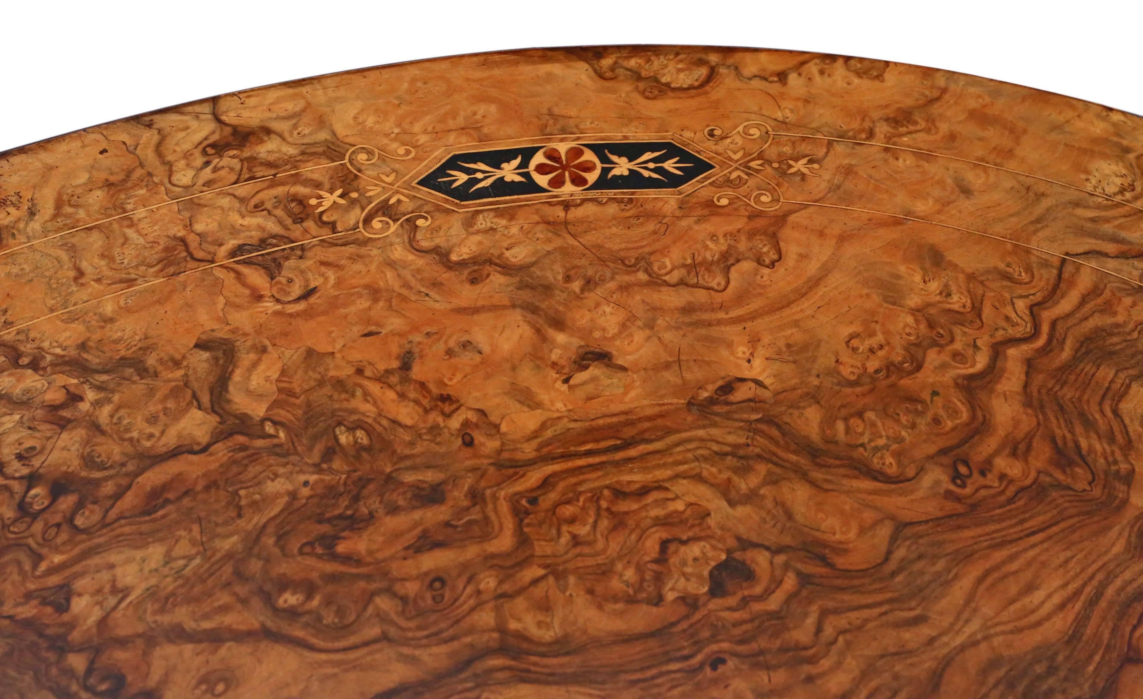 Antique Victorian Aesthetic Burr Walnut Oval Loo Breakfast Table Tilt-Top For Sale 2