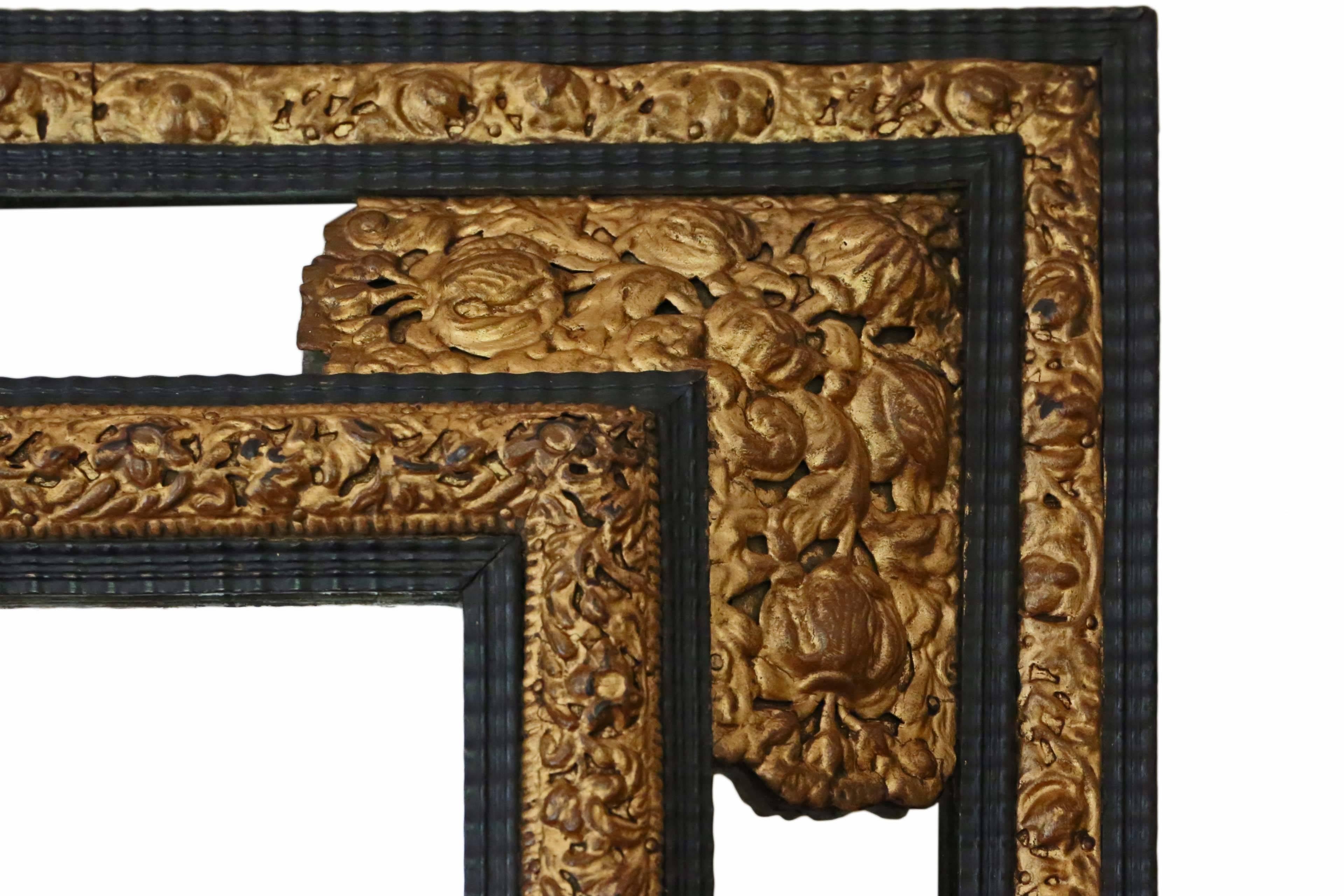 19th Century Antique Victorian Ebonized / Gilt Cushion Wall Mirror Overmantel Dutch For Sale