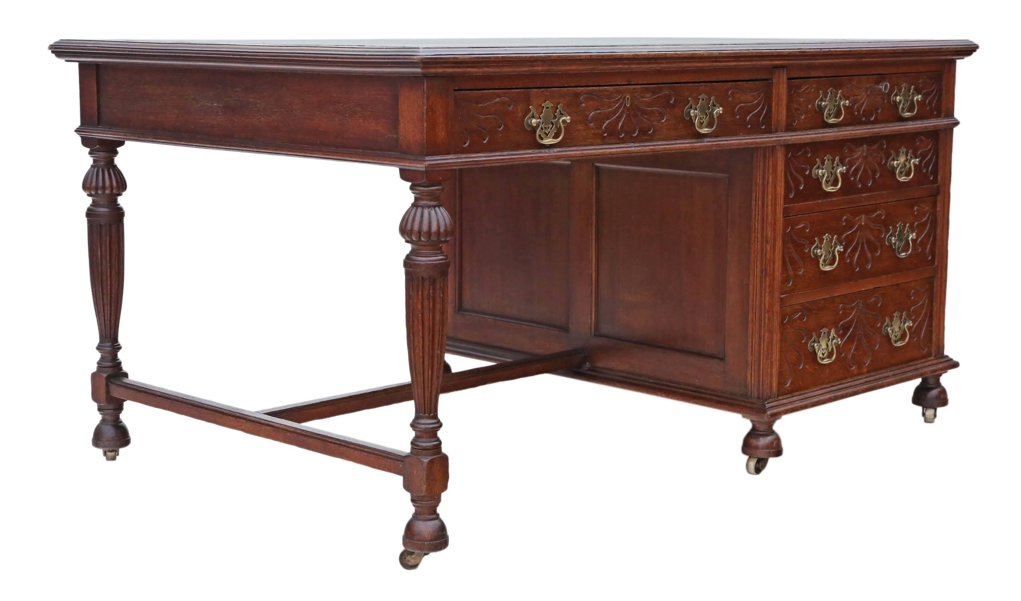 Antique Quality Large Victorian Oak Pedestal Partner's Desk, circa 1900 For Sale 4