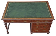 Antique Quality Large Victorian Oak Pedestal Partner's Desk, circa 1900