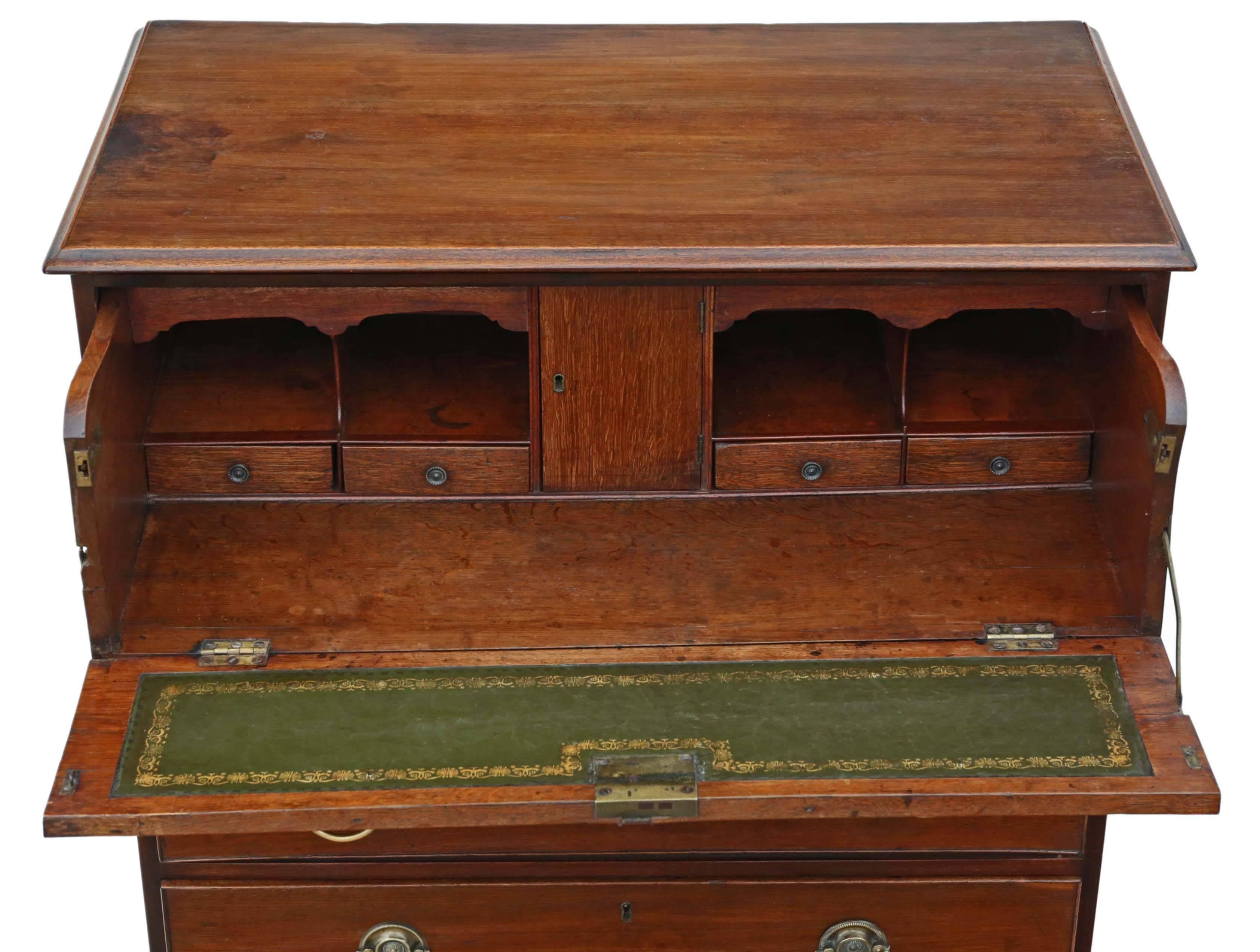 British Antique Georgian Regency Elm Secretaire Desk Writing Chest of Drawers For Sale