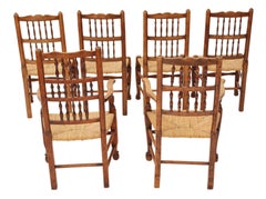 Antique Set of Six Victorian Lancashire Elm Kitchen Dining Chairs