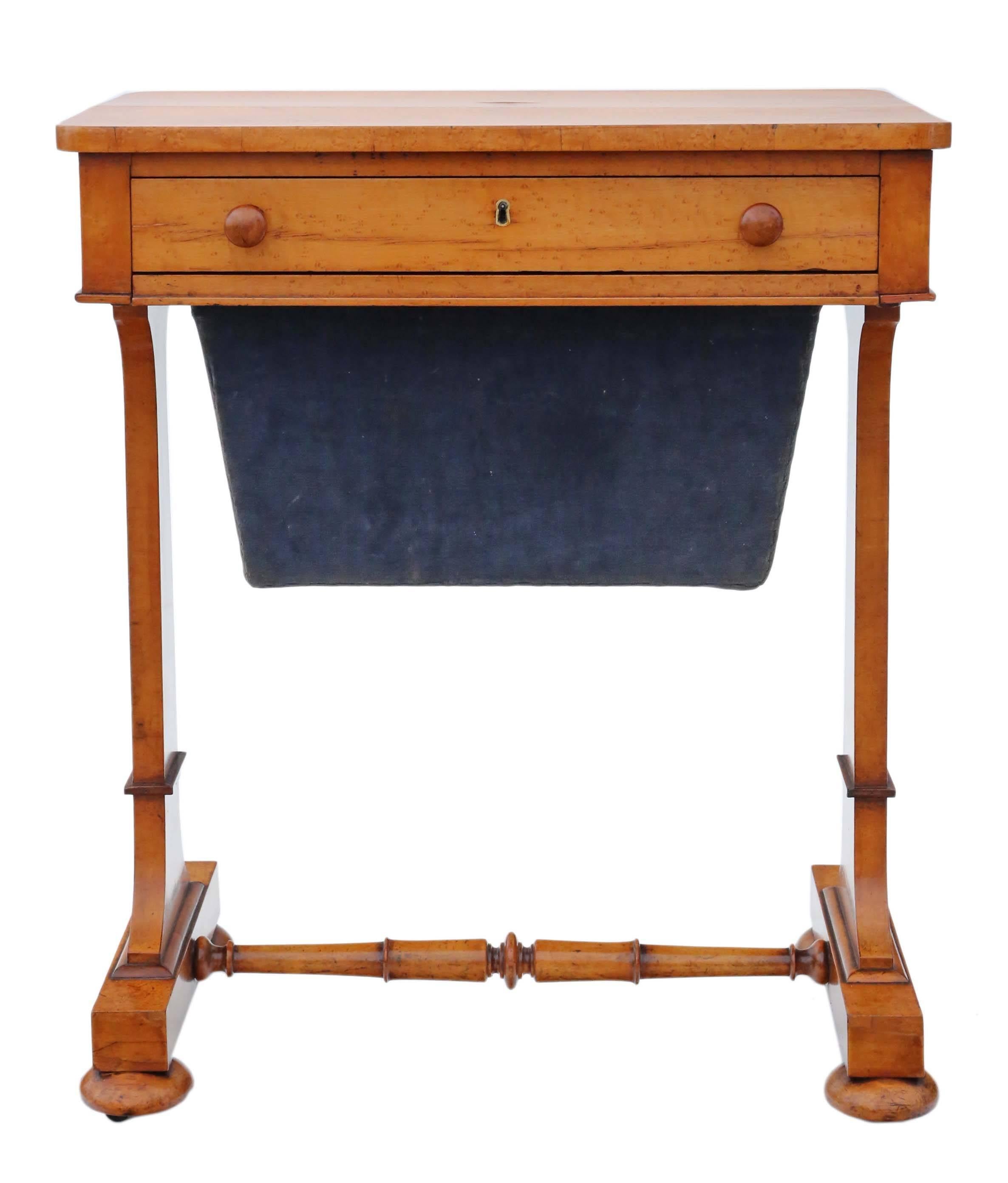 Antique William IV C1835 bird's-eye maple work / sewing box or table

No loose joints and no woodworm. Full of age, character and charm. The mahogany lined drawers slide freely.

Would look great in the right location!

Overall maximum