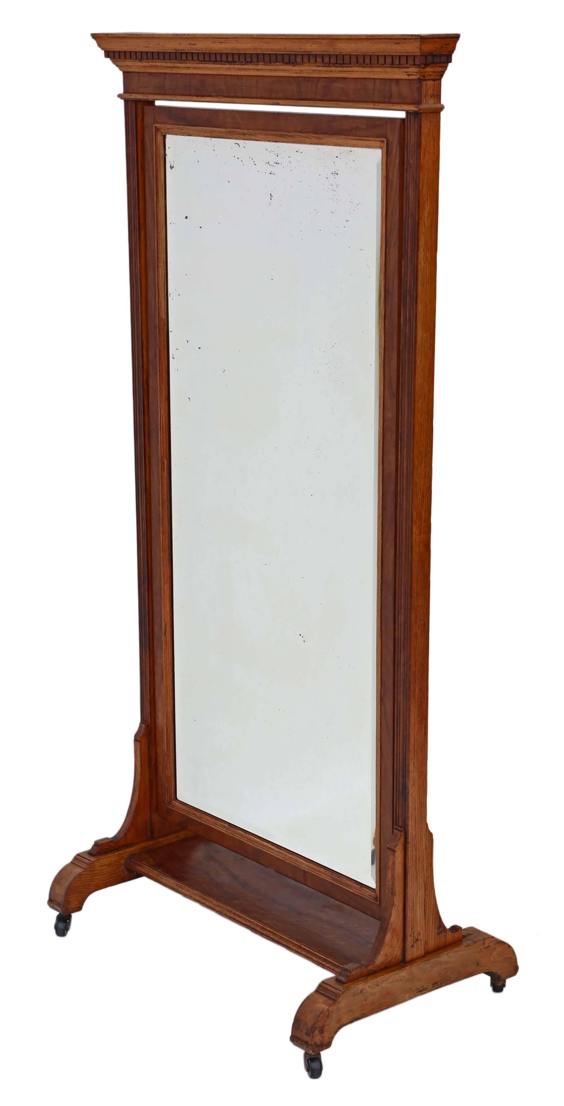 Antique Large Quality Victorian Walnut and Oak Cheval Mirror For Sale 1