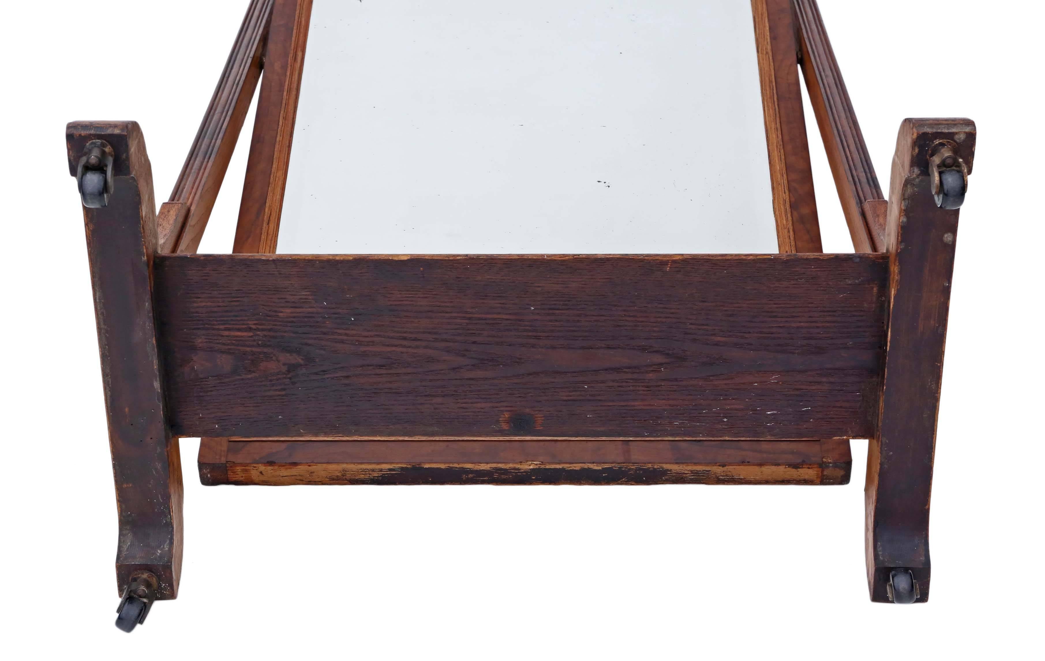 Antique Large Quality Victorian Walnut and Oak Cheval Mirror For Sale 2