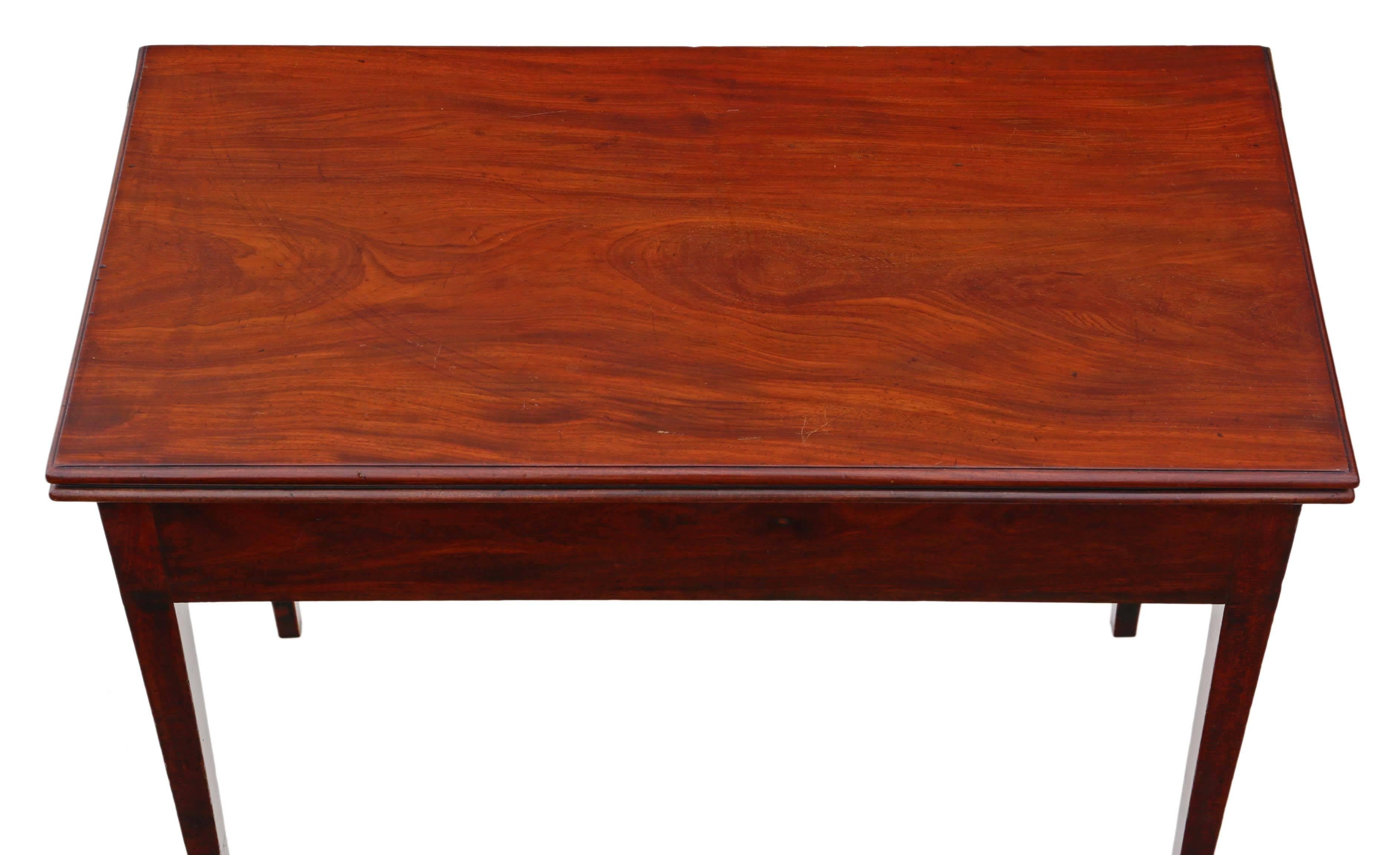 Antique Georgian circa 1800 mahogany folding tea table, that would also make a charming card or console table.

This is a lovely table, that is full of age, charm and character.

Solid, with no loose joints and a solid mahogany top. No