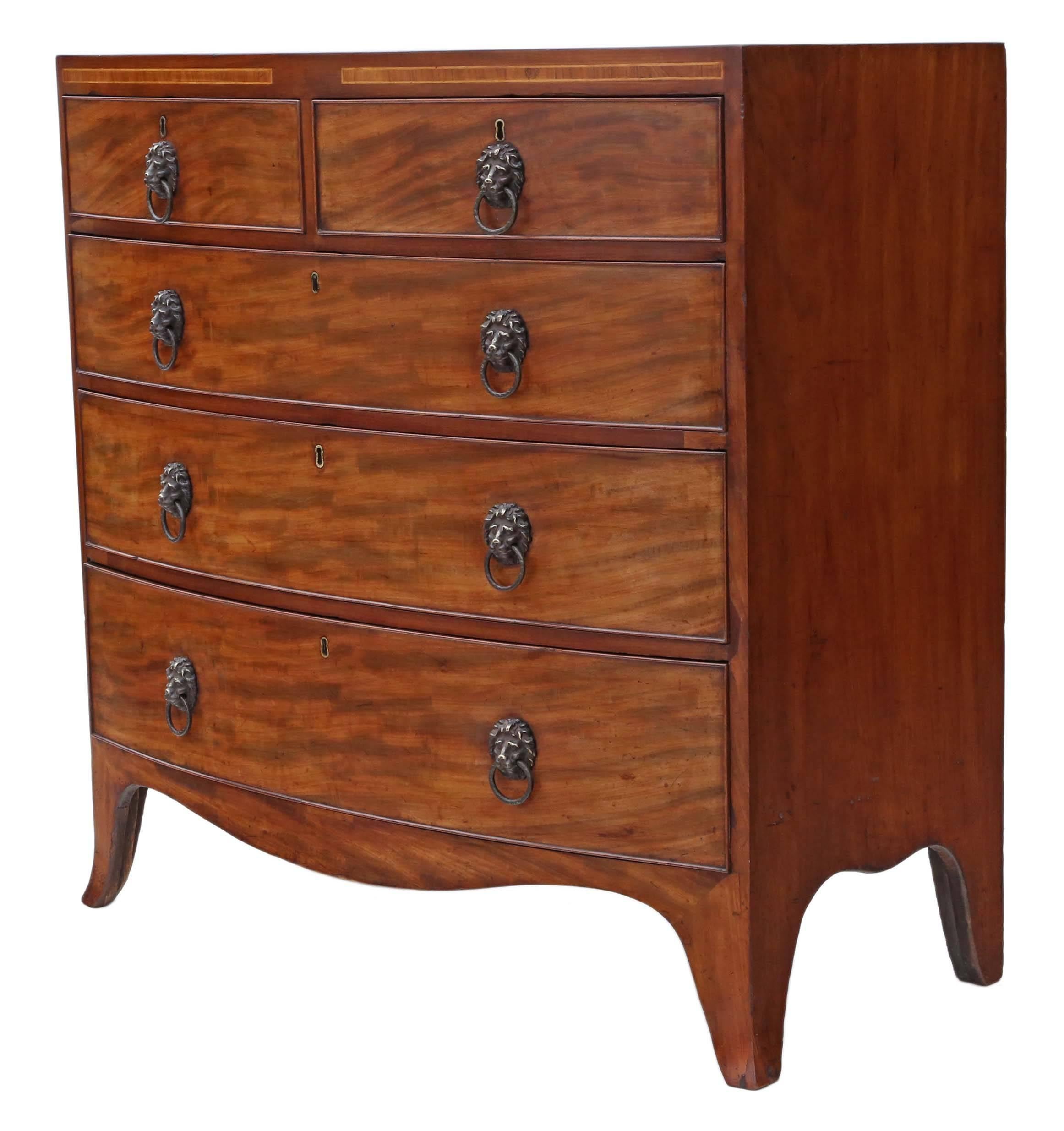 Antique Quality Regency Bow Front Flame Mahogany Chest of Drawers, circa 1820 In Good Condition In Wisbech, Walton Wisbech