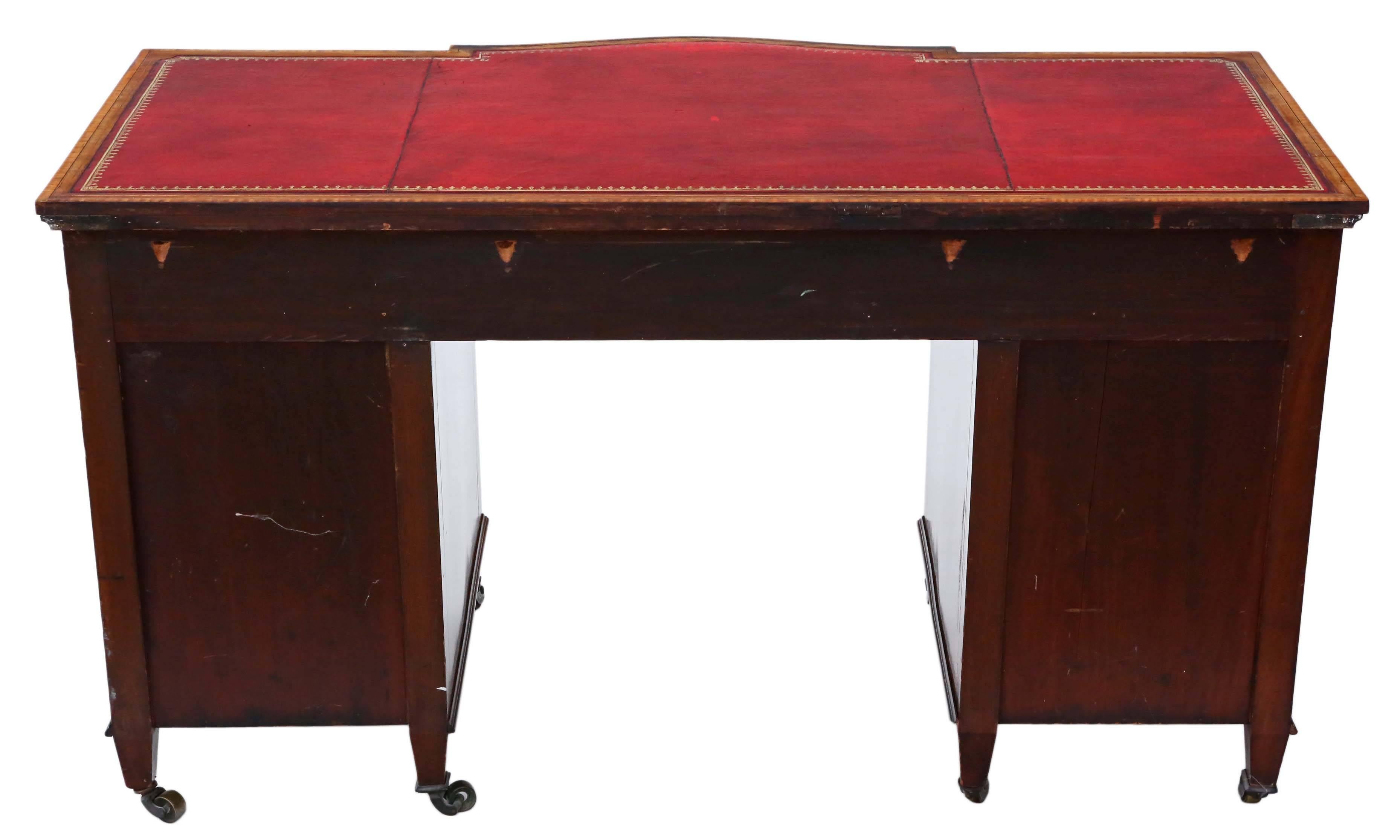 Antique Edwardian circa 1905 Crossbanded Mahogany Twin Pedestal Desk For Sale 4