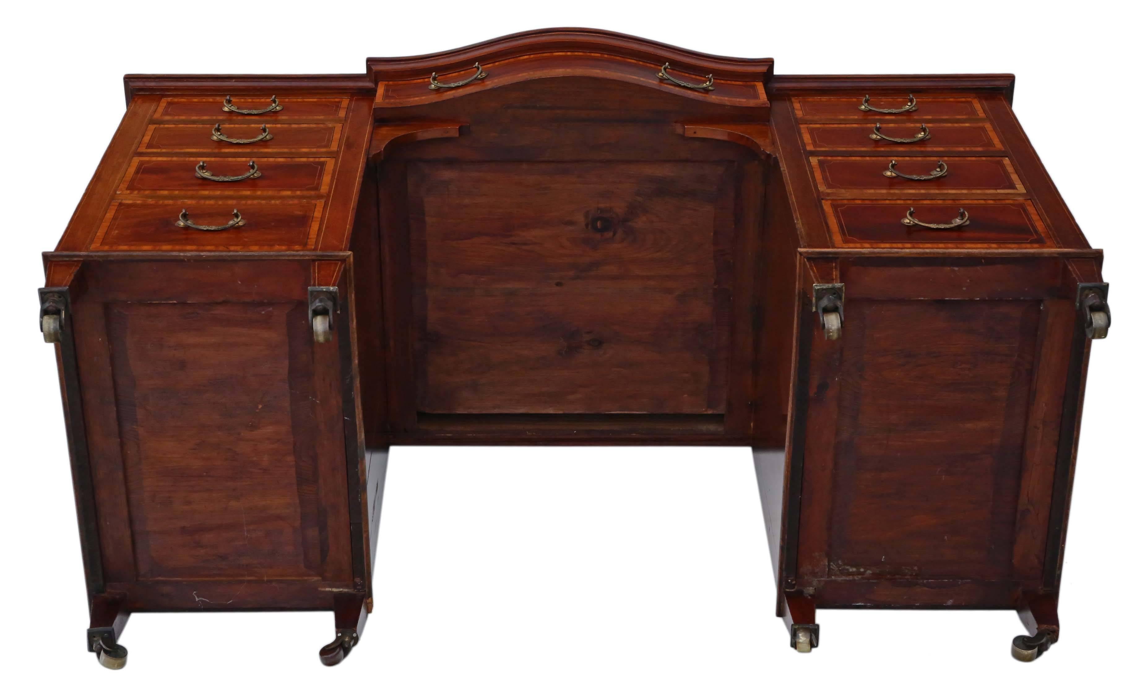 Antique Edwardian circa 1905 Crossbanded Mahogany Twin Pedestal Desk For Sale 3