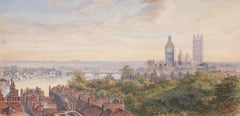 Antique 1866 Victorian Watercolor Painting Thomas Howells Westminster London
