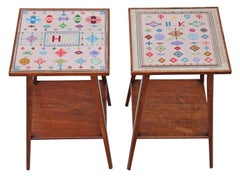 Antique Pair of Arts & Crafts Oak Plant Stands Side Occasional Tables